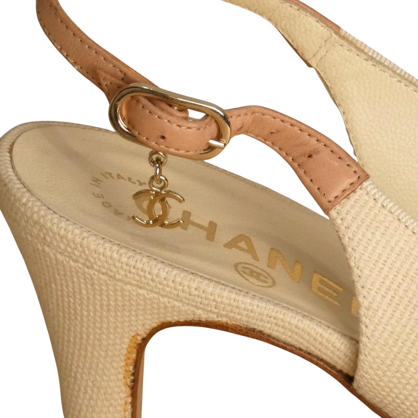 Linen Peep Toe Pumps, Size-37.5