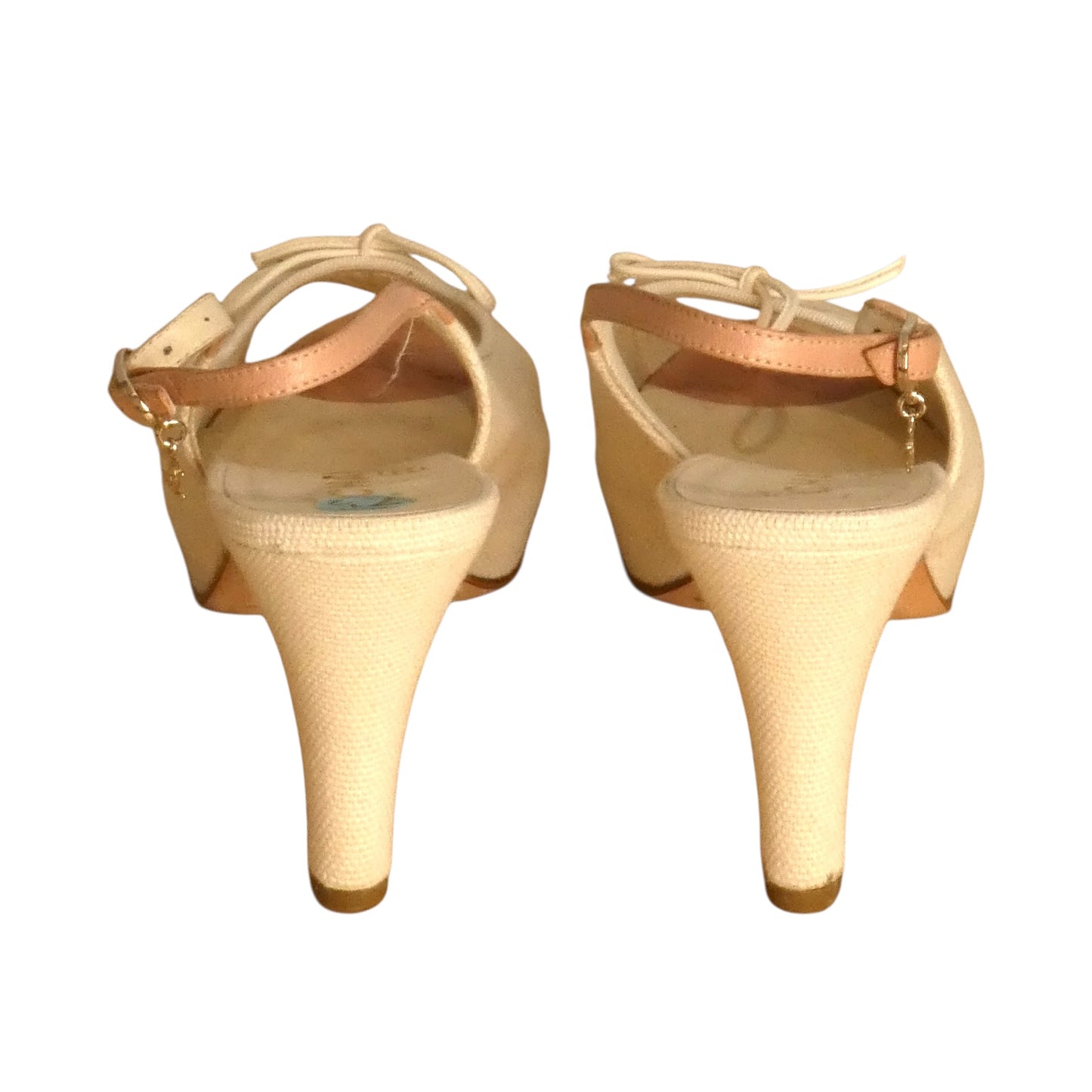 Linen Peep Toe Pumps, Size-37.5