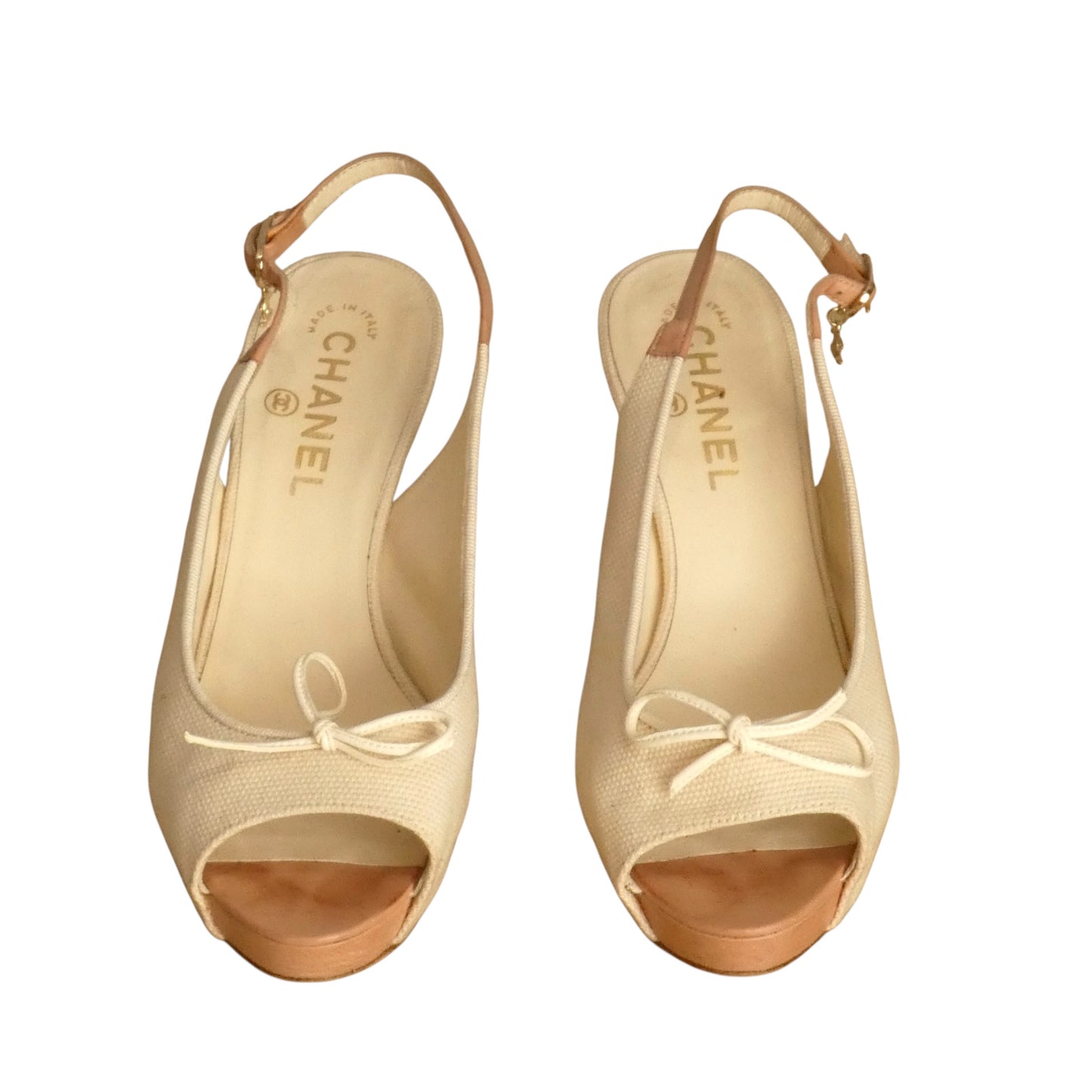 Linen Peep Toe Pumps, Size-37.5