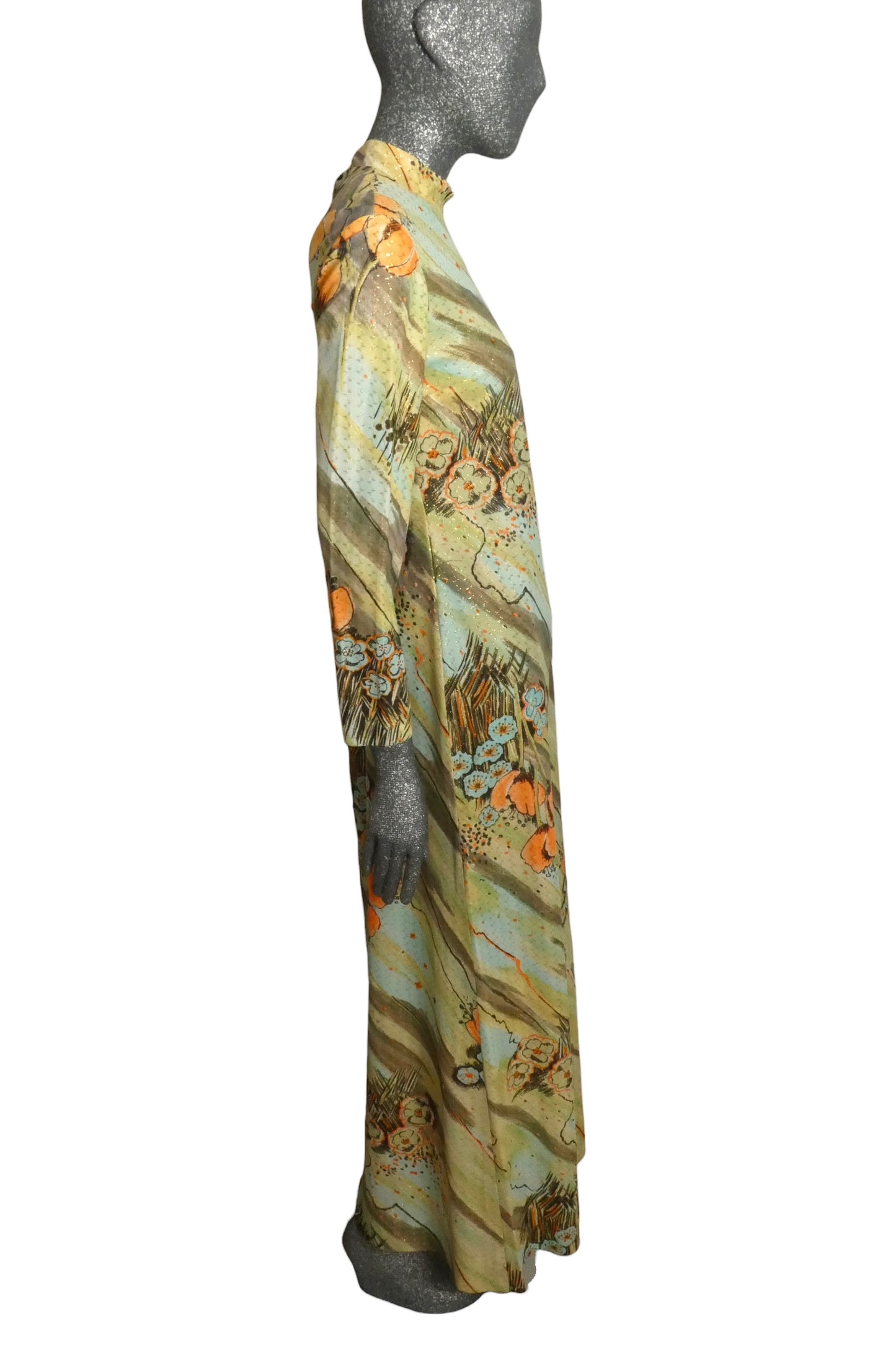 1970s Floral Knit Maxi Dress, Size-8