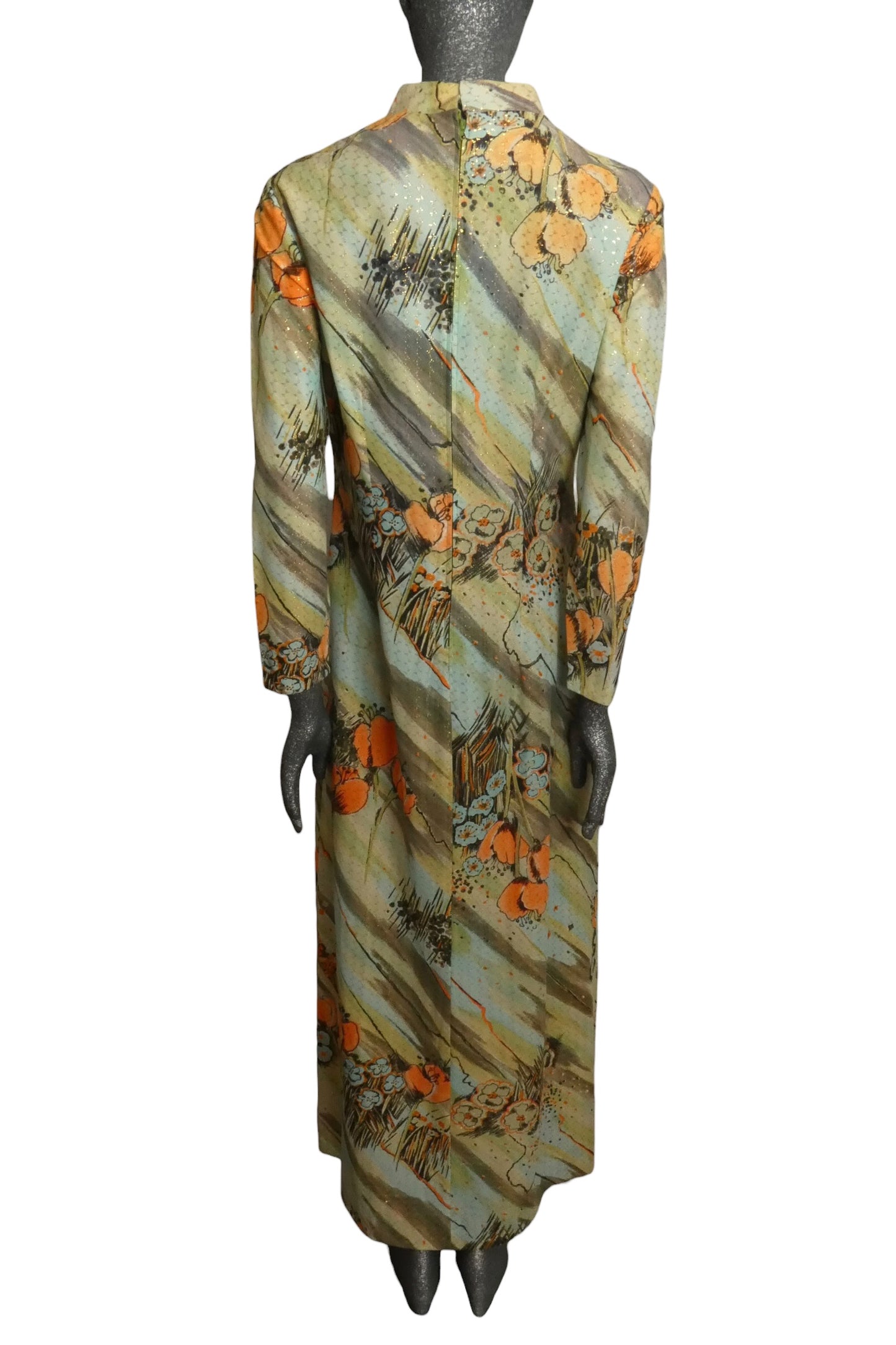 1970s Floral Knit Maxi Dress, Size-8