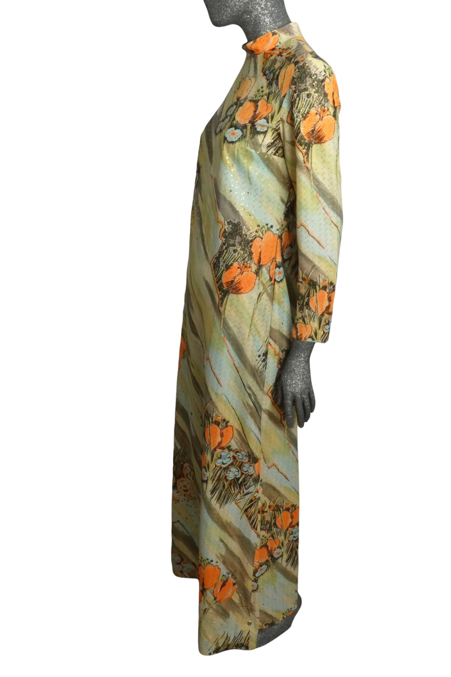 1970s Floral Knit Maxi Dress, Size-8