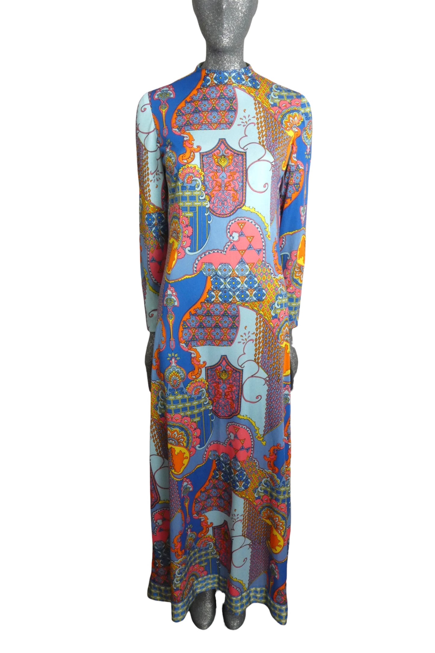 1970s Printed Knit Maxi Dress, Size-10