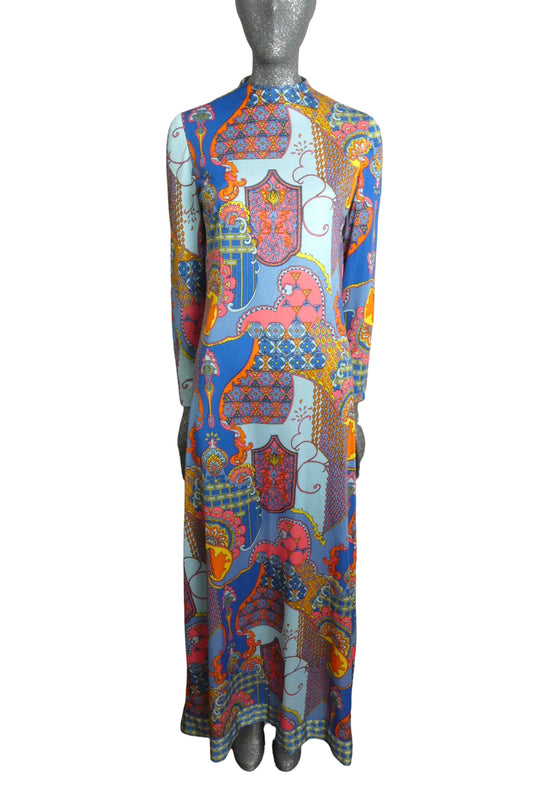 ANNE FOGARTY - 1970s Printed Knit Maxi Dress, Size-10