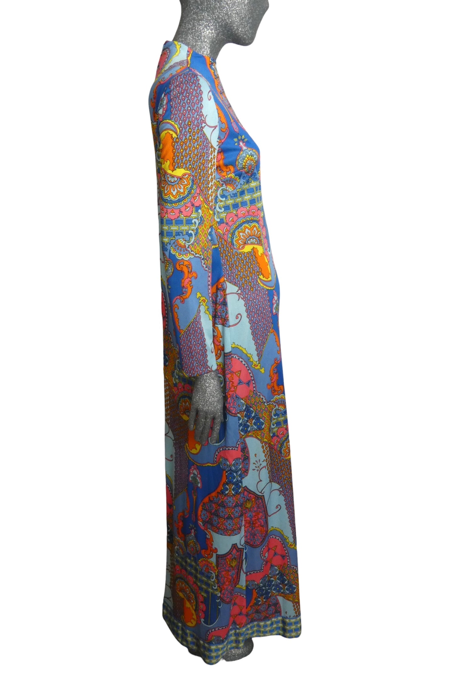1970s Printed Knit Maxi Dress, Size-10