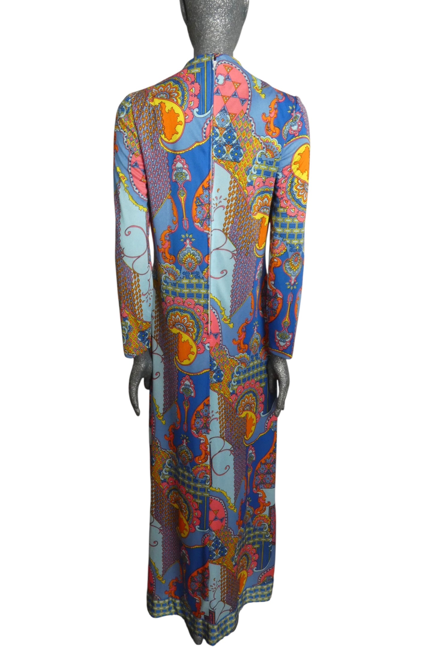 1970s Printed Knit Maxi Dress, Size-10