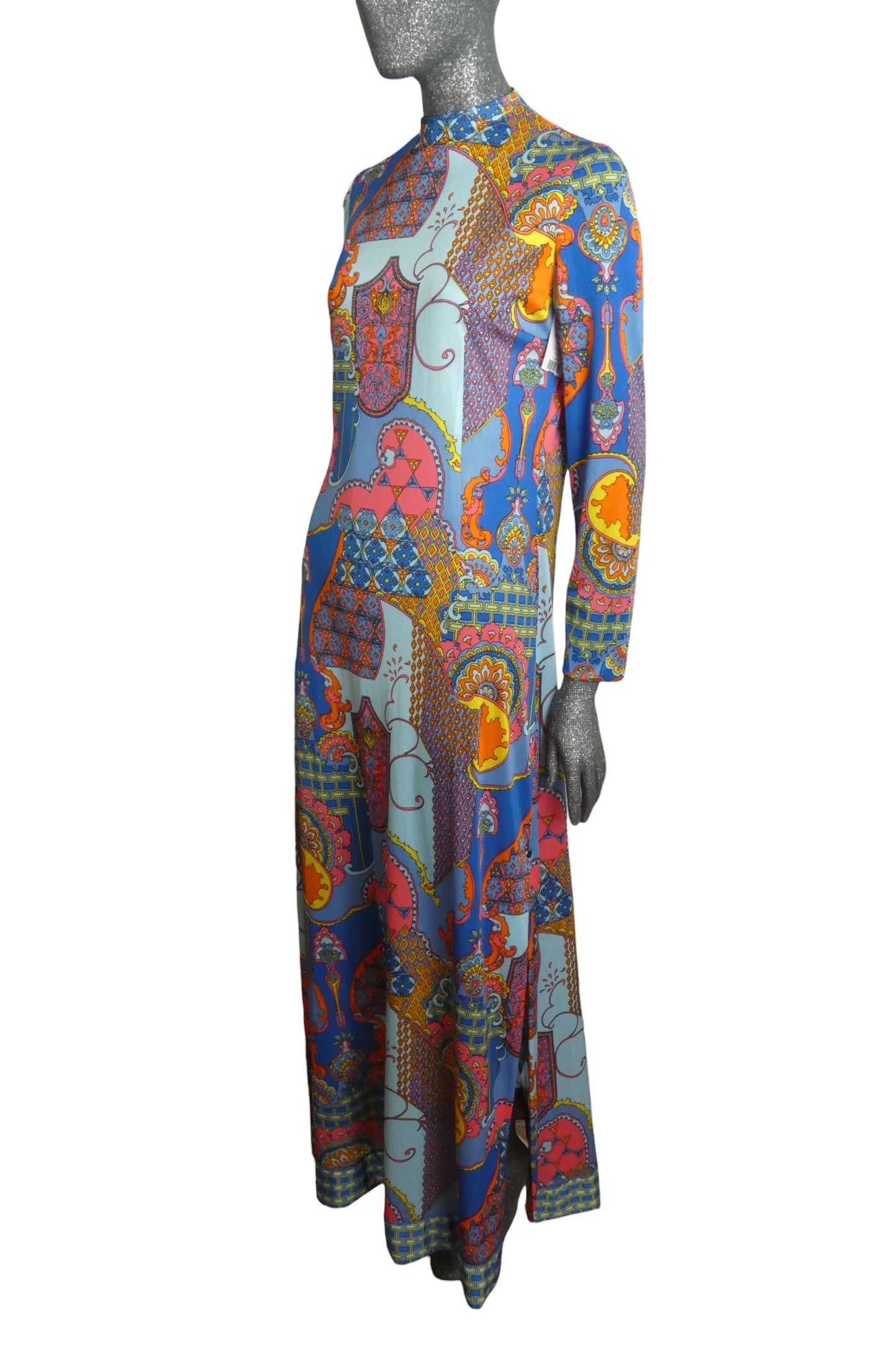1970s Printed Knit Maxi Dress, Size-10
