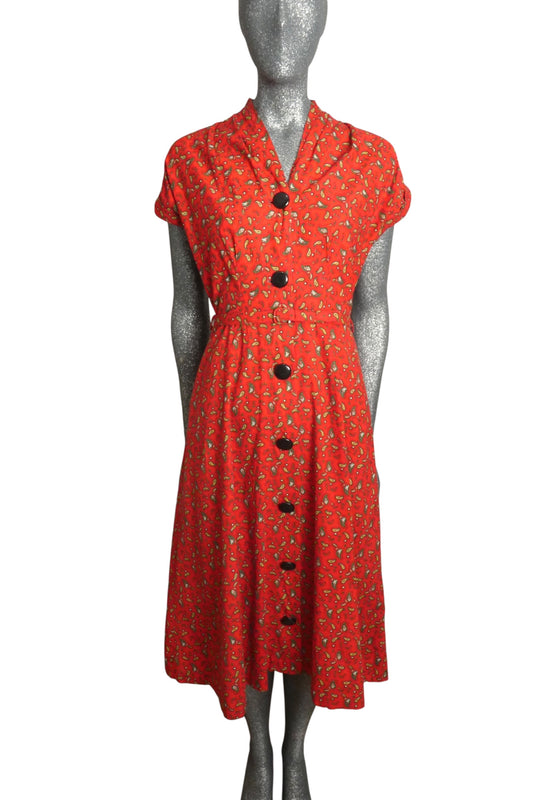1940s Paisley Cotton Dress, Size 4