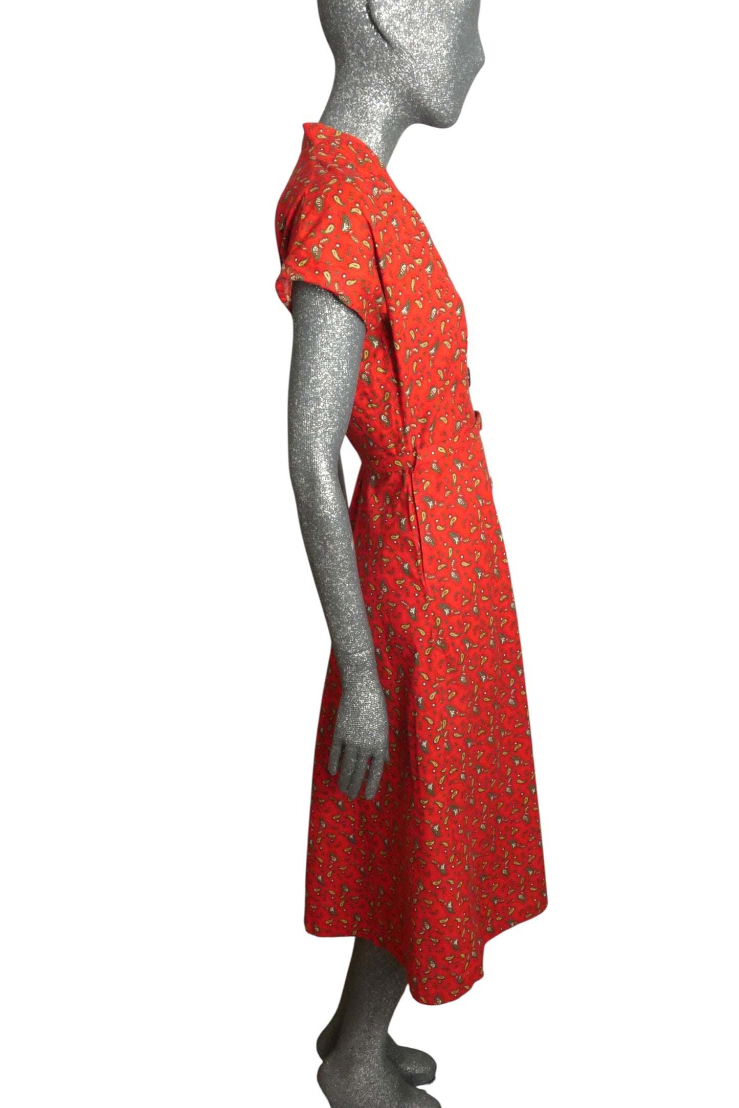 1940s Paisley Cotton Dress, Size 4