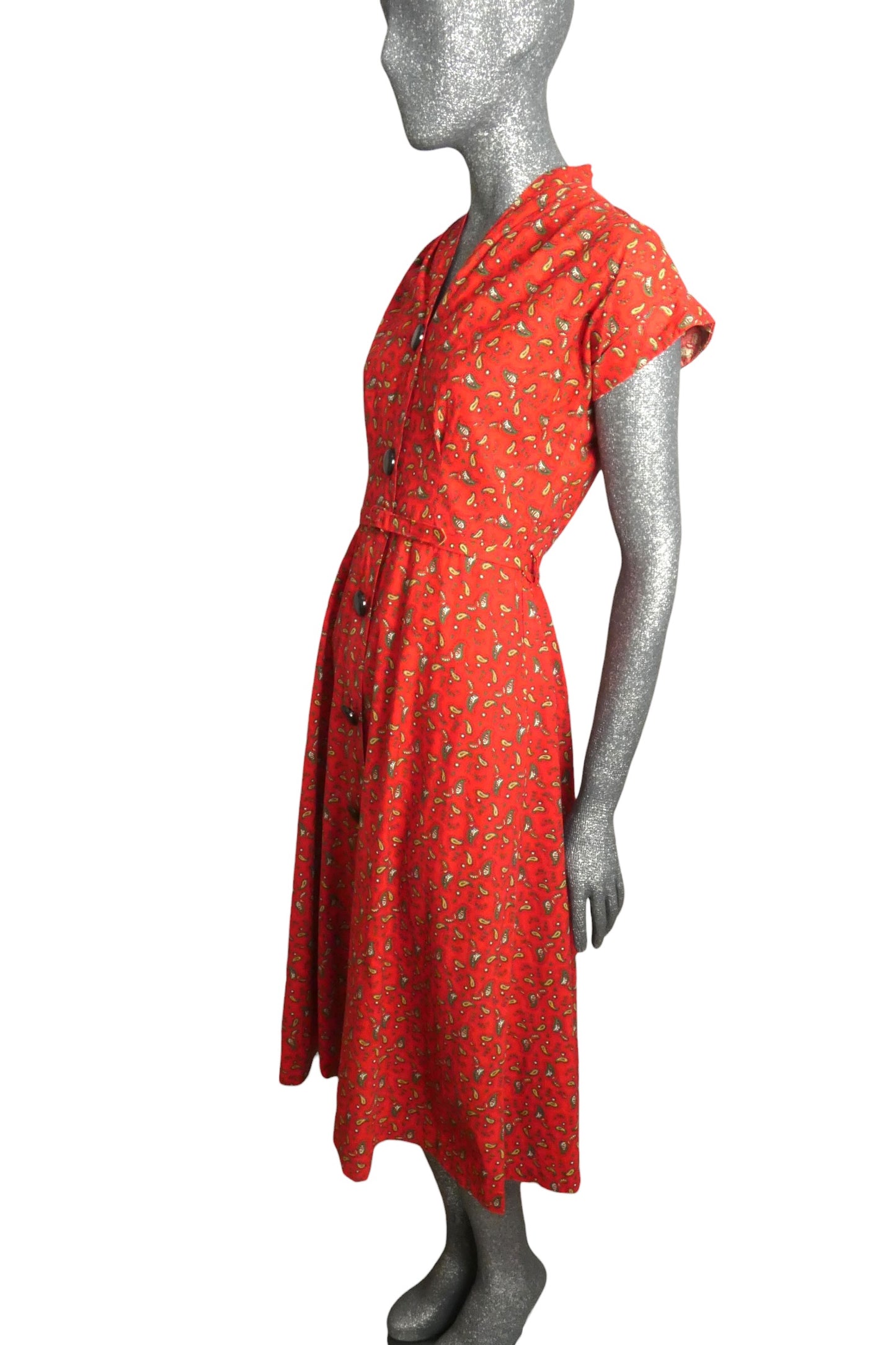 1940s Paisley Cotton Dress, Size 4