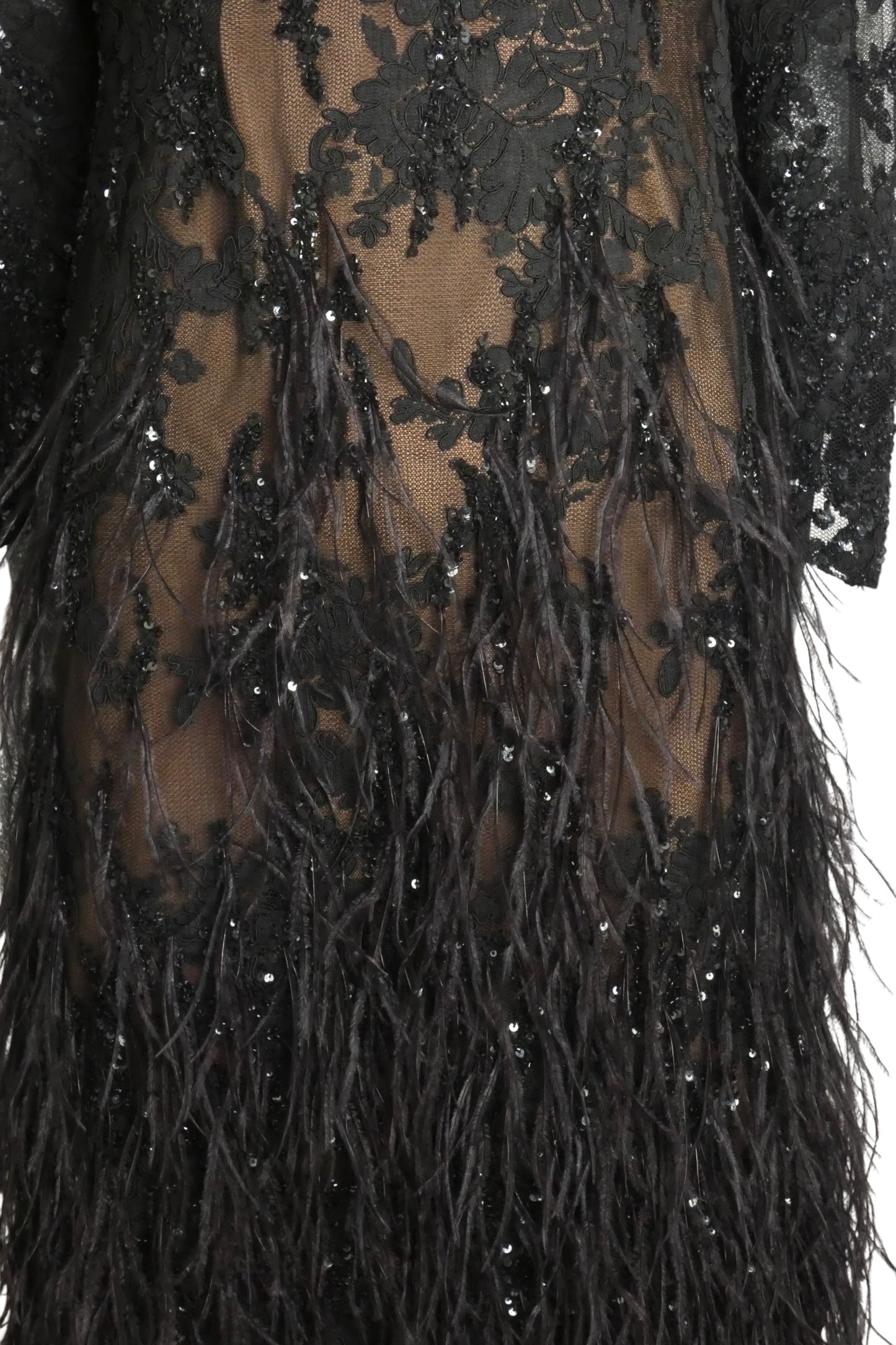 MARCHESA - Sequin & Feather Lace Dress, Size 6