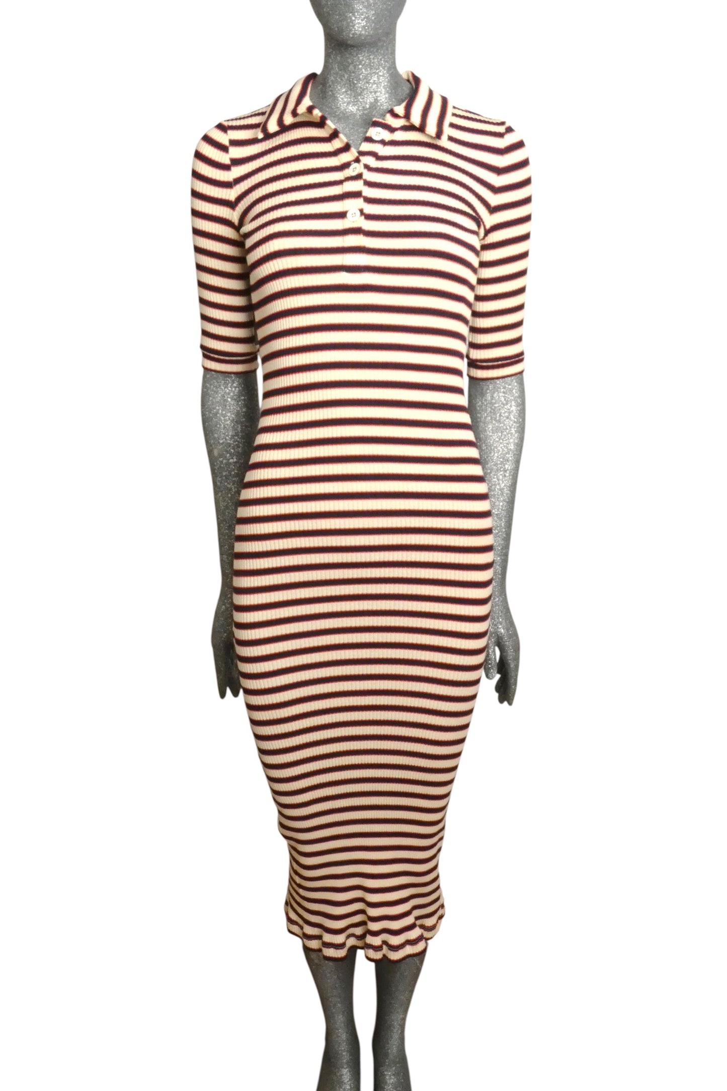 Ribbed Knit Midi Polo Shirt Dress, Size 2