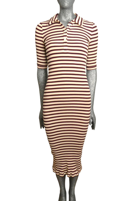 ROSETTA GETTY - Ribbed Knit Midi Polo Shirt Dress, Size 2