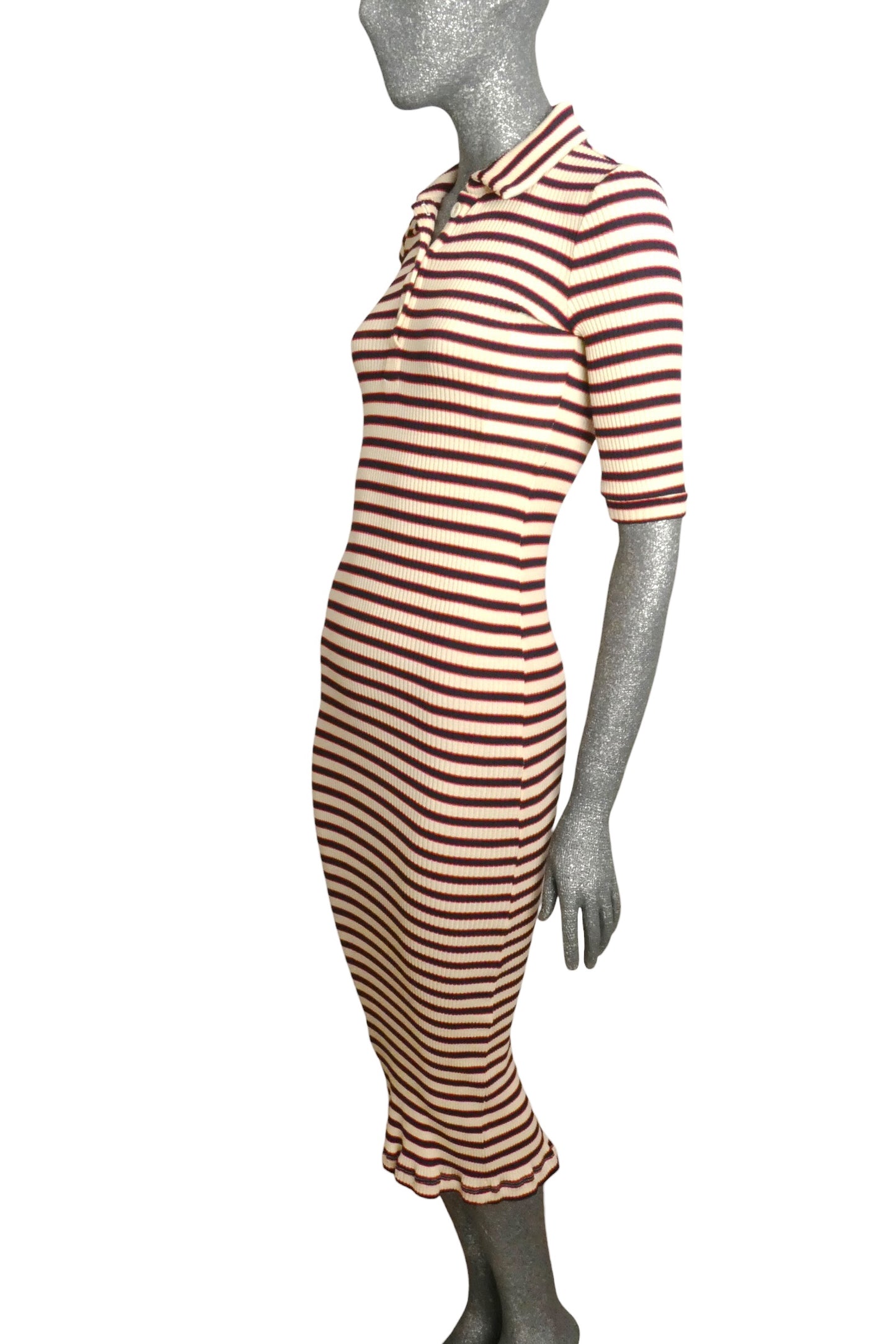 Ribbed Knit Midi Polo Shirt Dress, Size 2