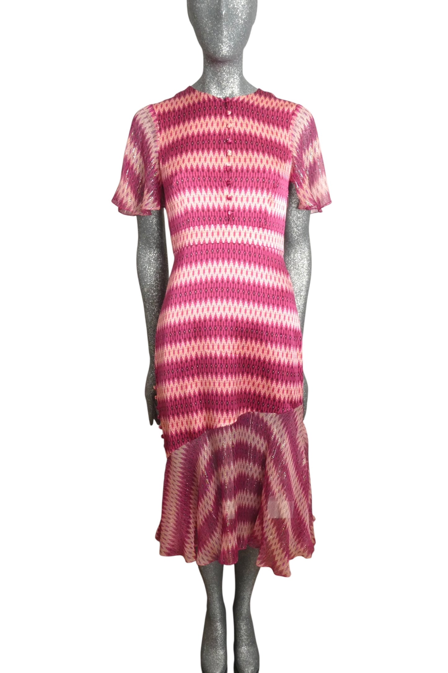 Silk Print Midi Dress, Size 2