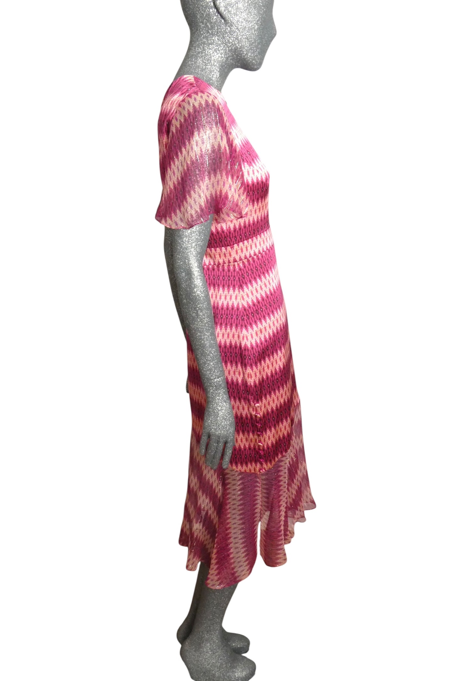 Silk Print Midi Dress, Size 2