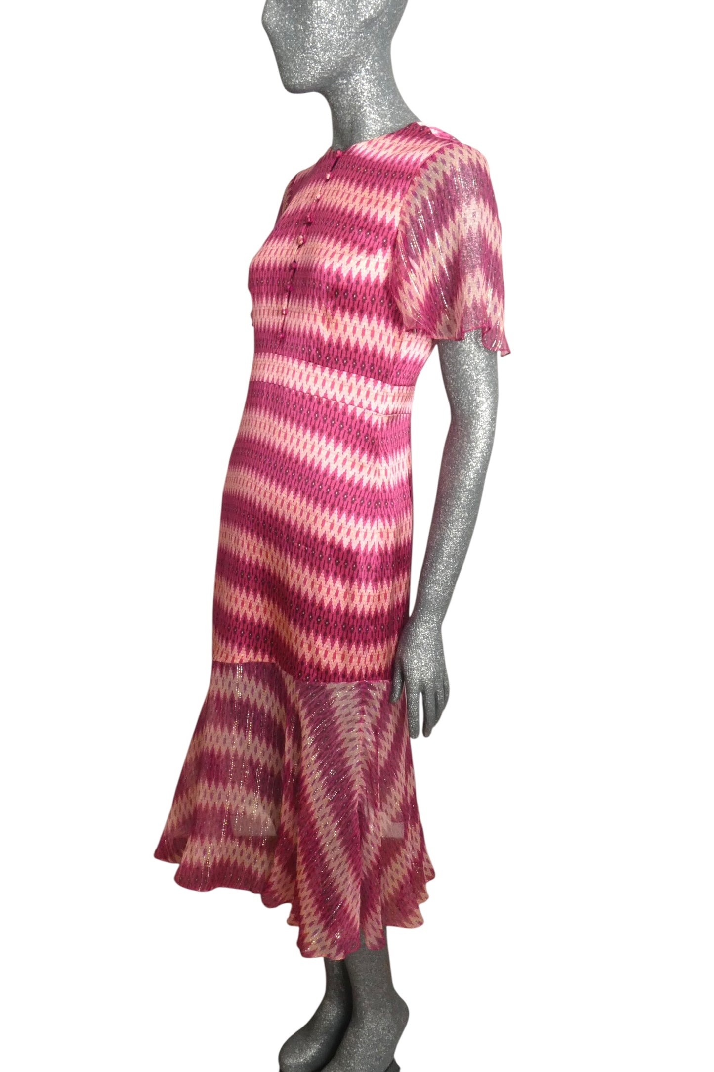 Silk Print Midi Dress, Size 2