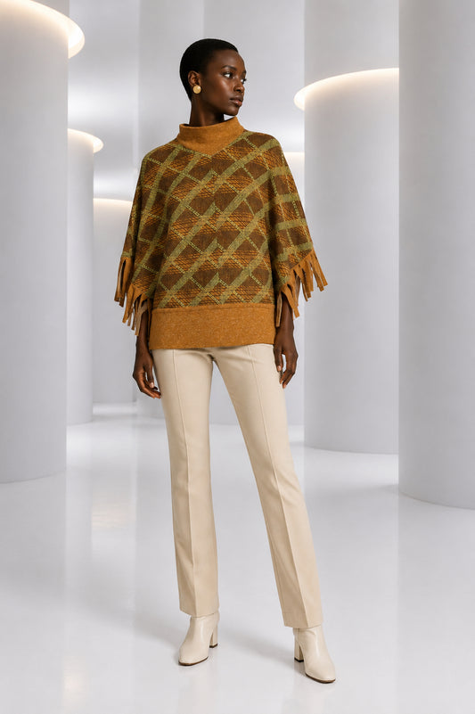 PIERRE CARDIN - 2005 Wool Knit Fringe Tunic, Size-8