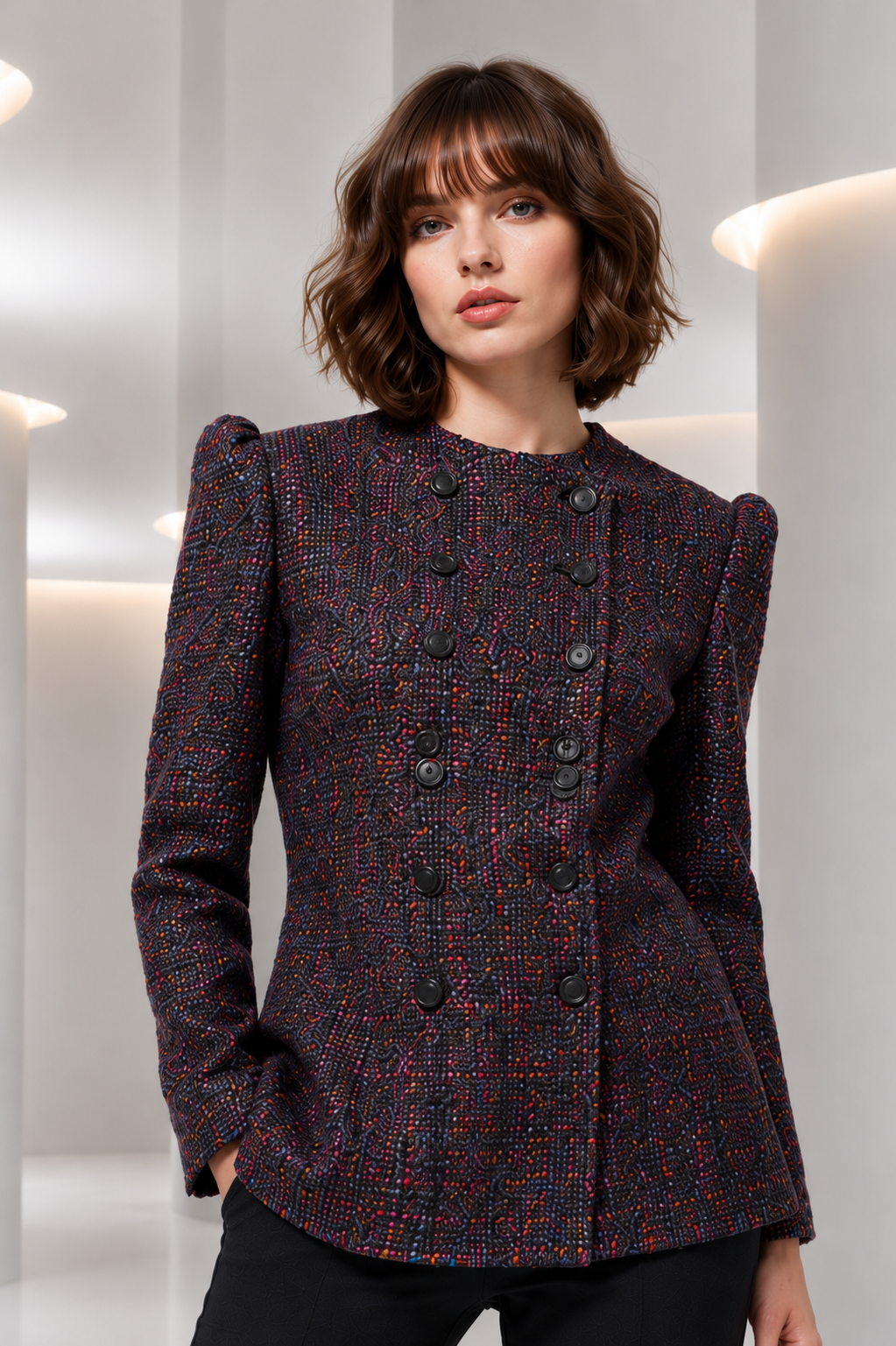 PIERRE CARDIN HAUTE COUTURE - 1980 Purple Wool Tweed Blazer, Size-6