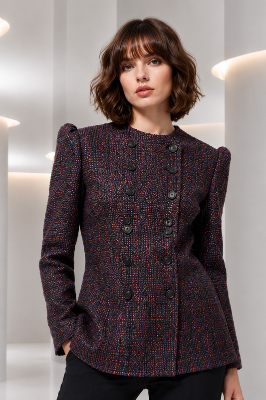 PIERRE CARDIN HAUTE COUTURE - 1980 Purple Wool Tweed Blazer, Size-6