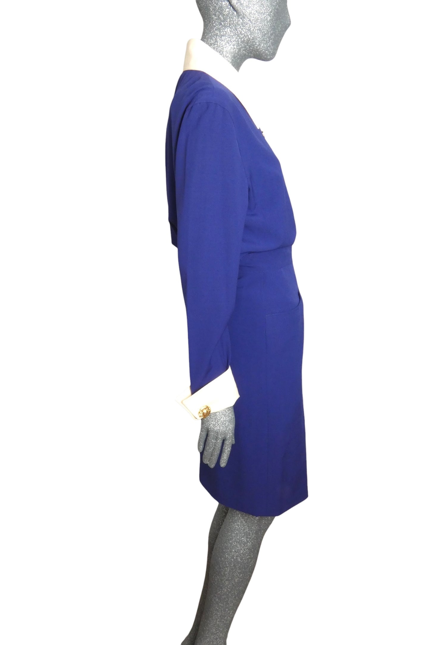 CHRISTIAN LACROIX - 1990 2pc Blue Gabardine Skirt Ensemble, Size-12