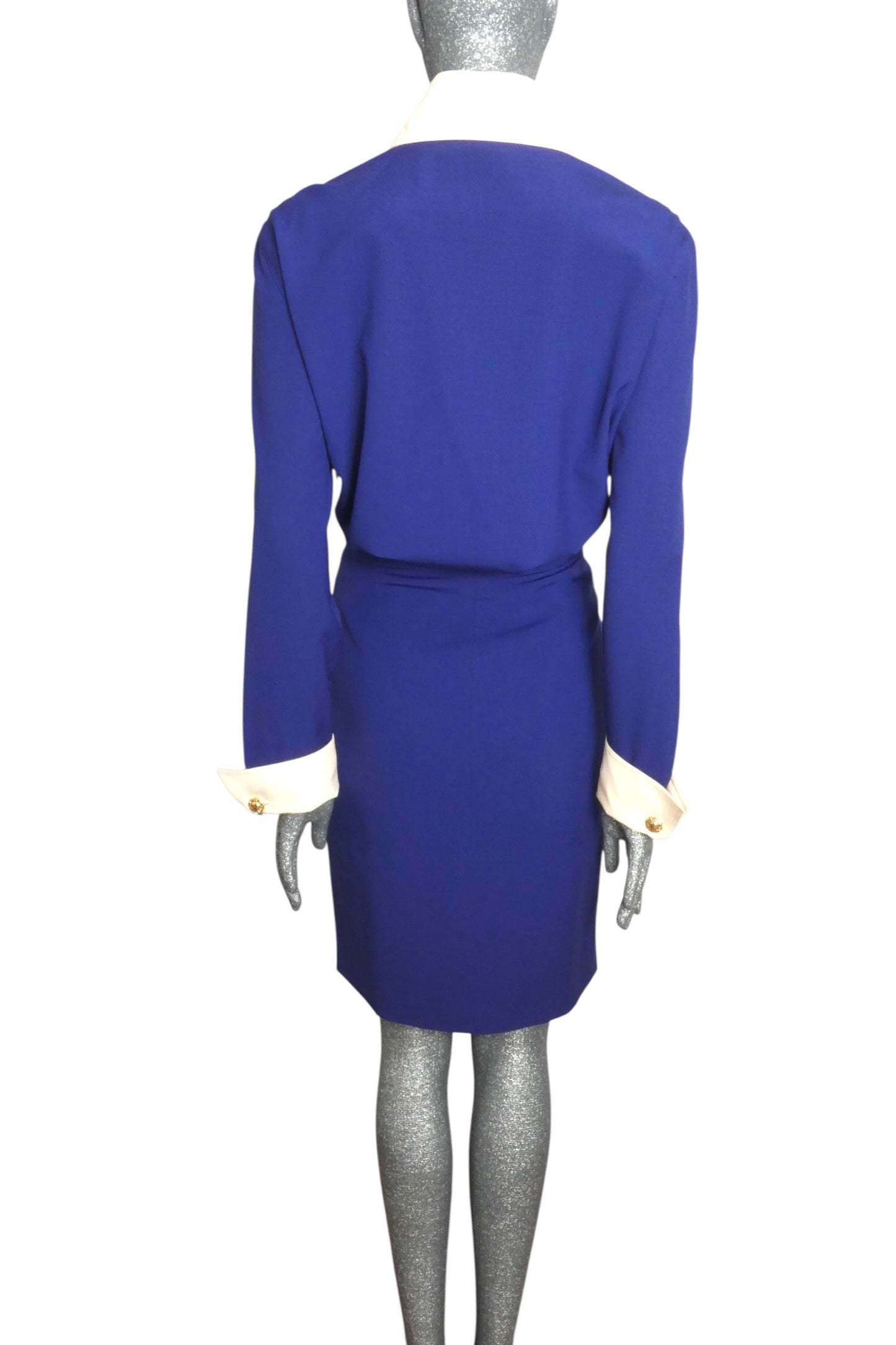 CHRISTIAN LACROIX - 1990 2pc Blue Gabardine Skirt Ensemble, Size-12