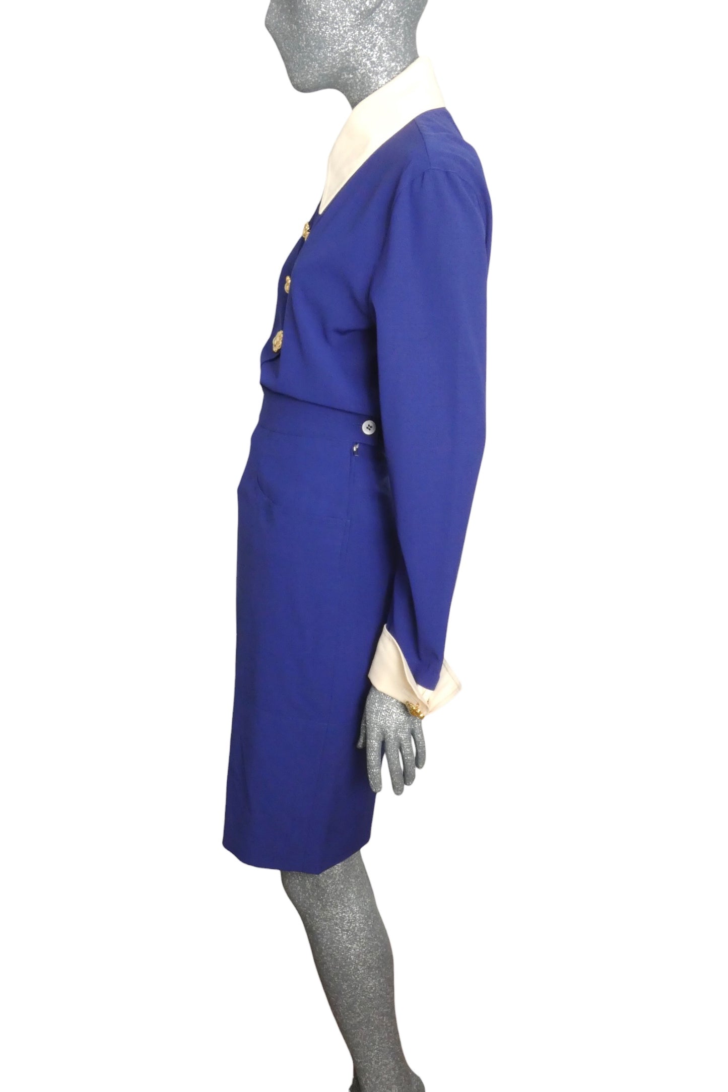 CHRISTIAN LACROIX - 1990 2pc Blue Gabardine Skirt Ensemble, Size-12