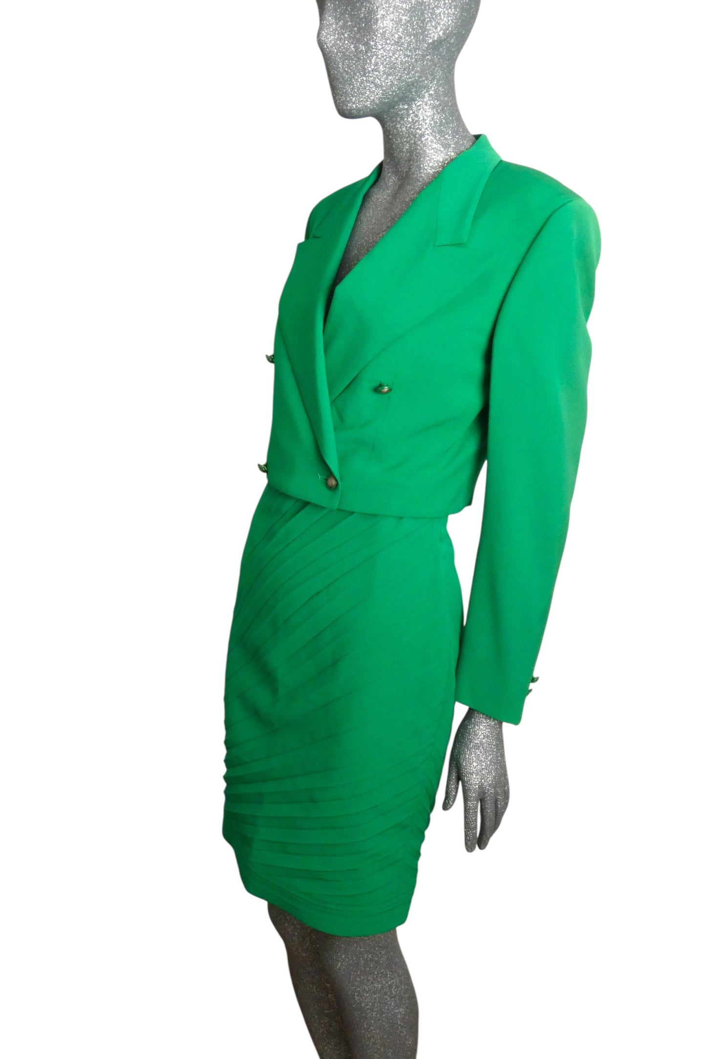 GIANNI VERSACE COUTURE - 1989 Green Wool Skirt Suit, Size-8