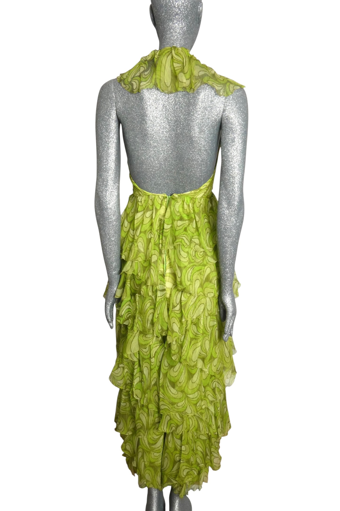 1960s Printed Green Chiffon Jumpsuit, Size-2