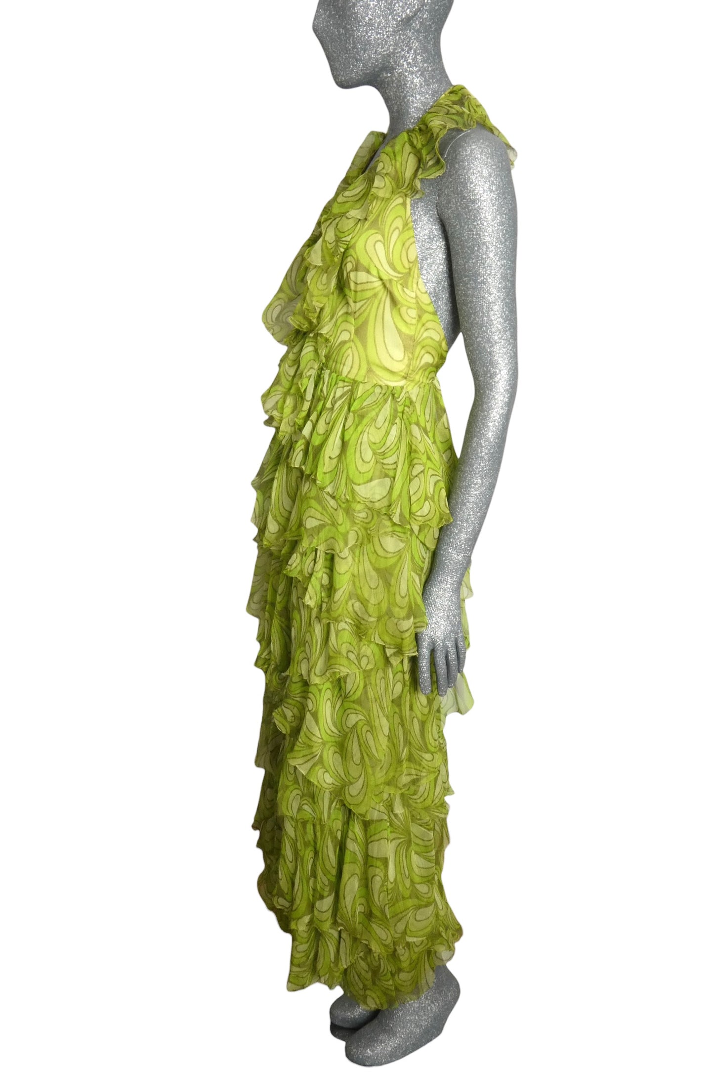 1960s Printed Green Chiffon Jumpsuit, Size-2
