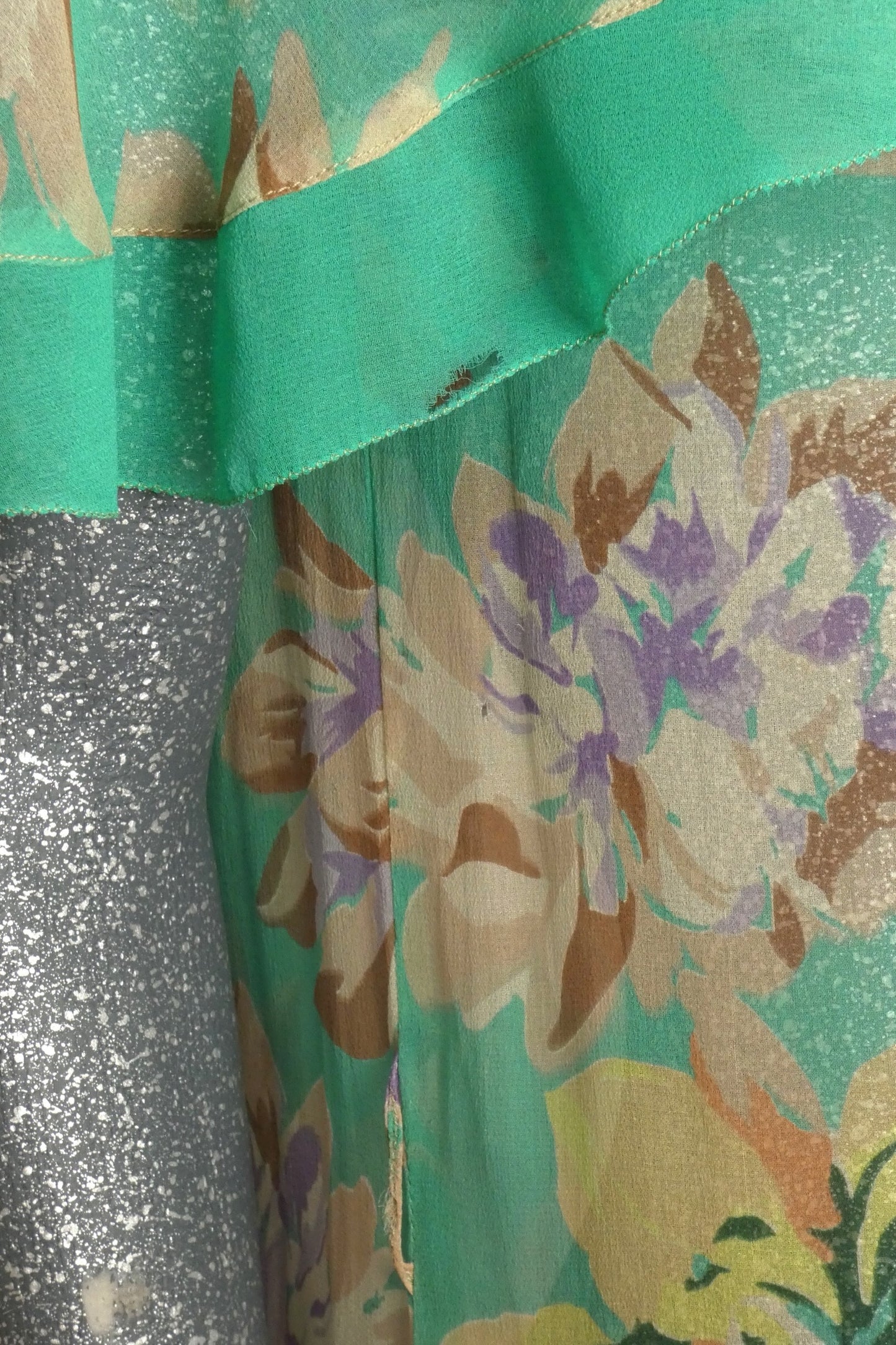 1920s Floral Chiffon Dress, Size 6