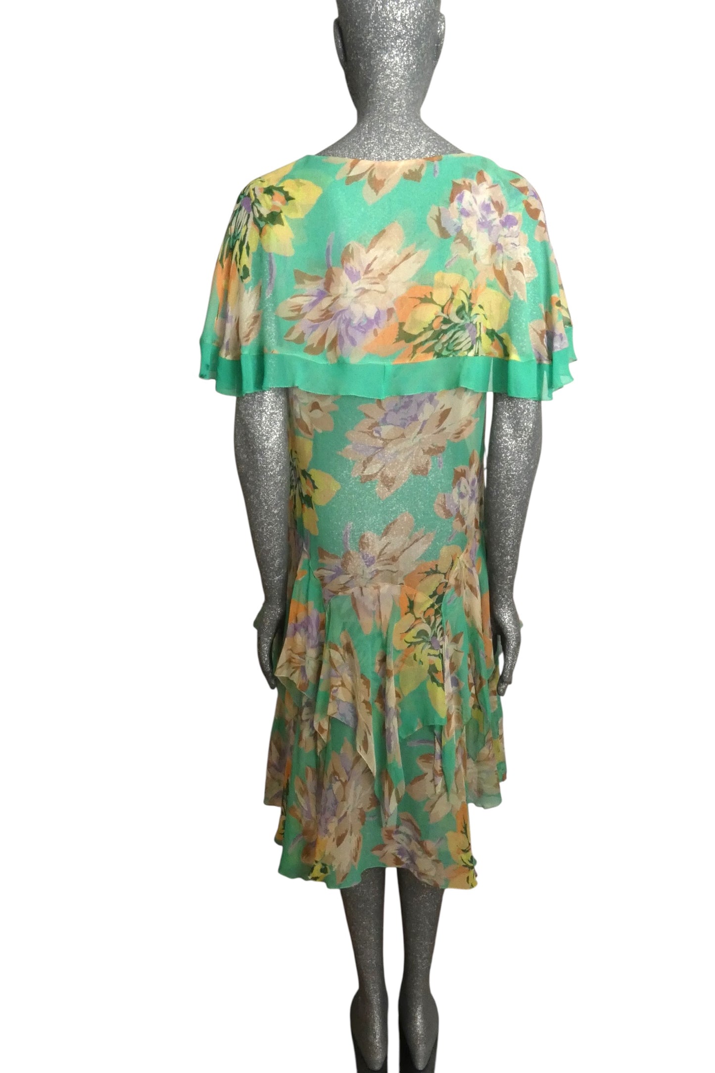 1920s Floral Chiffon Dress, Size 6