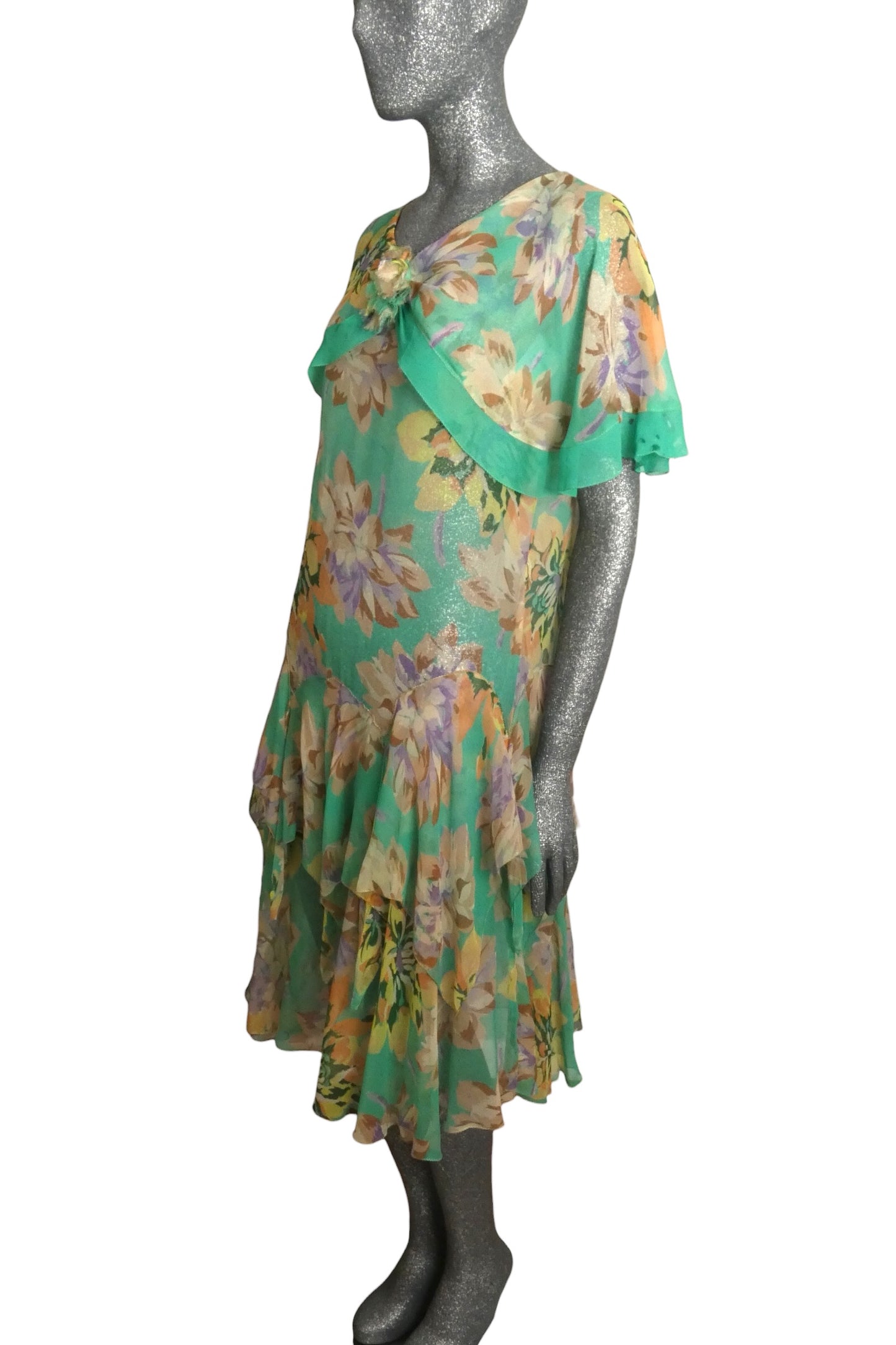 1920s Floral Chiffon Dress, Size 6