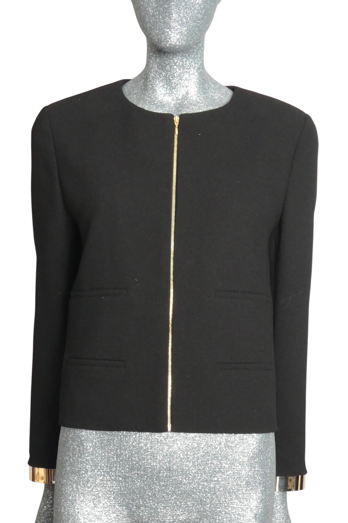 CHLOE - Black Wool Crepe Jacket with Silver Bracelet Cuffs, Size-8