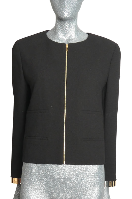 CHLOE - Black Wool Crepe Jacket with Silver Bracelet Cuffs, Size-8