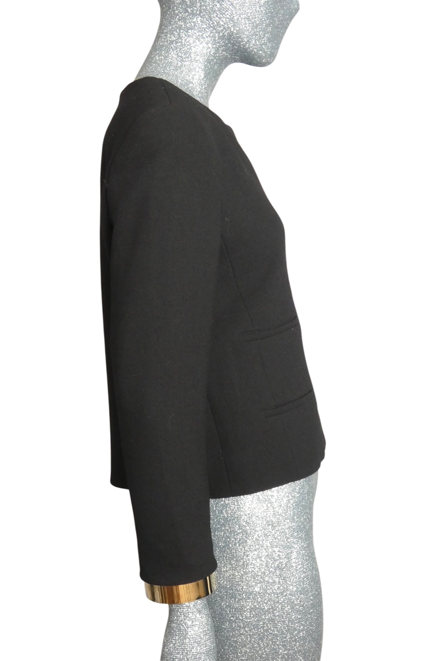 CHLOE - Black Wool Crepe Jacket with Silver Bracelet Cuffs, Size-8