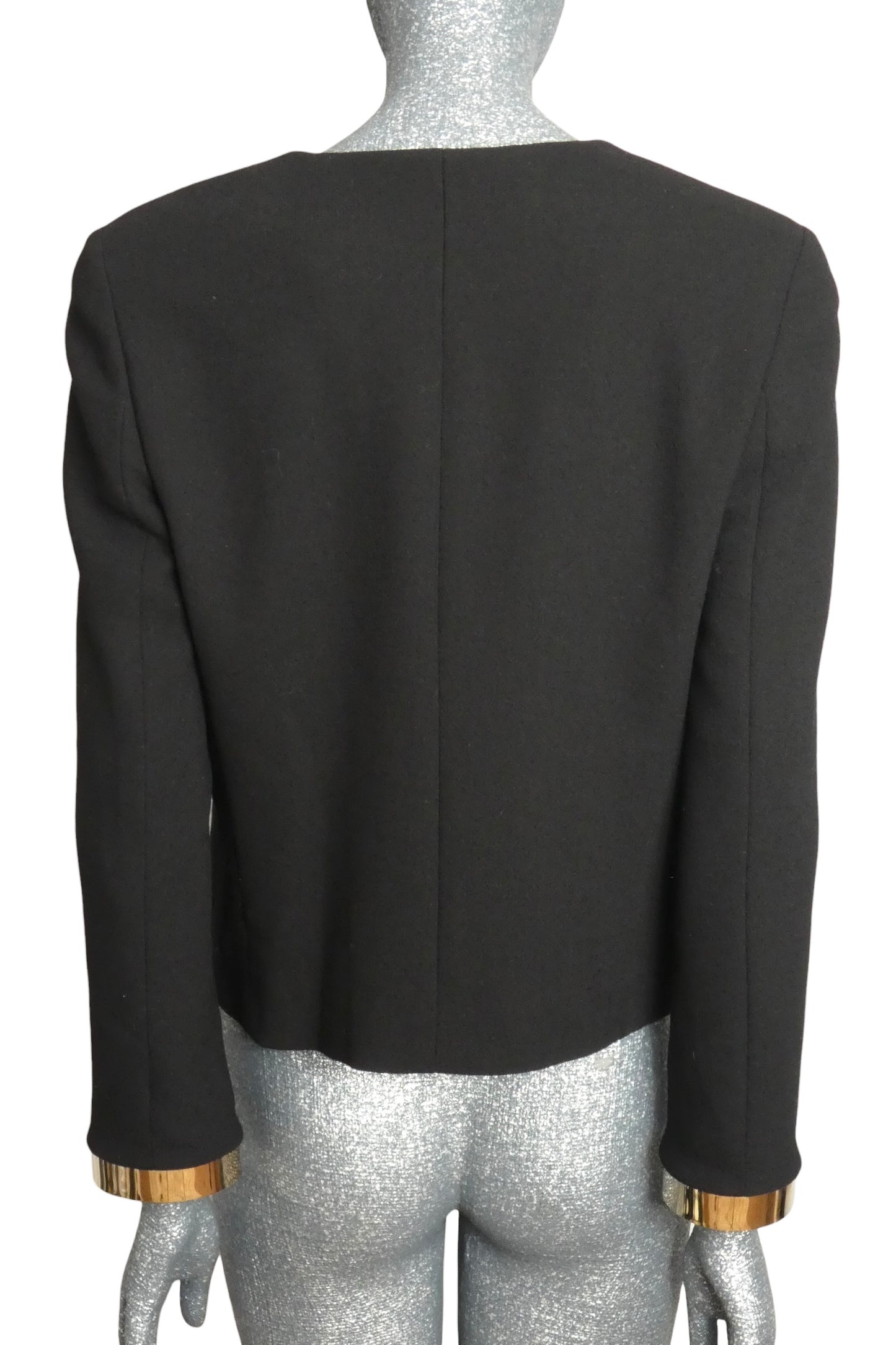 CHLOE - Black Wool Crepe Jacket with Silver Bracelet Cuffs, Size-8