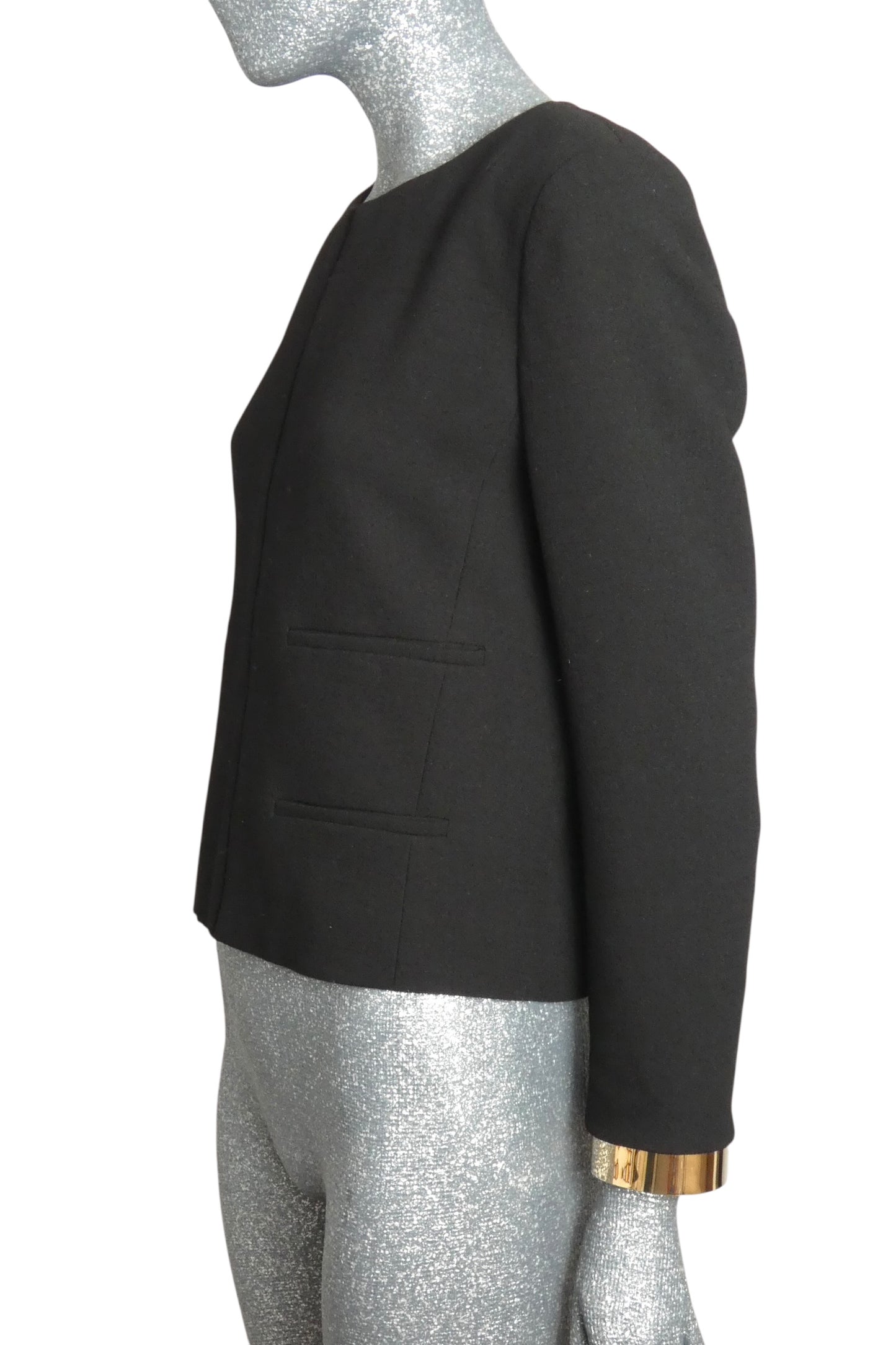 CHLOE - Black Wool Crepe Jacket with Silver Bracelet Cuffs, Size-8