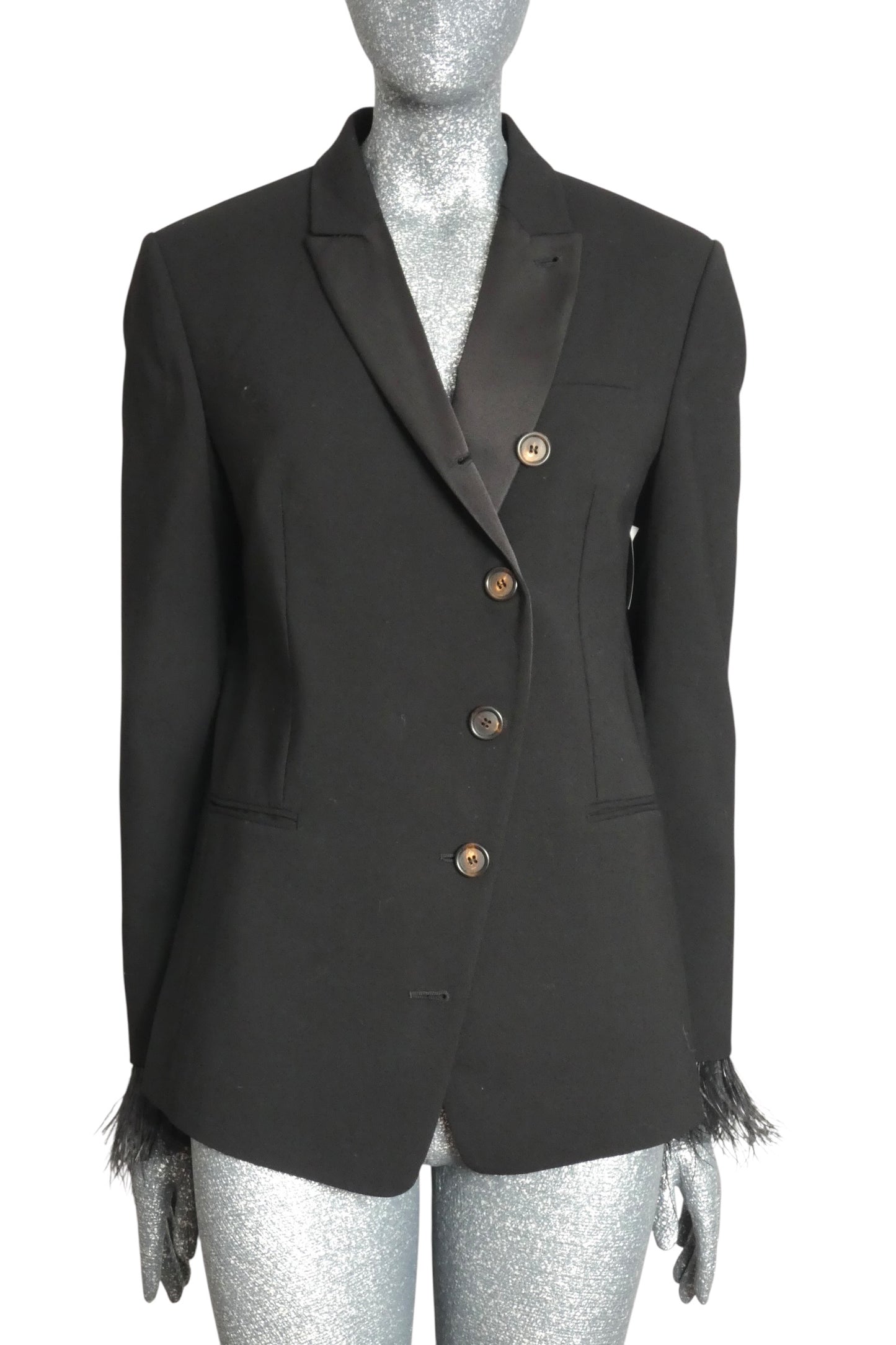 BRUNELLO CUCINELLI - Black Wool & Feather Tuxedo Jacket, Size-10