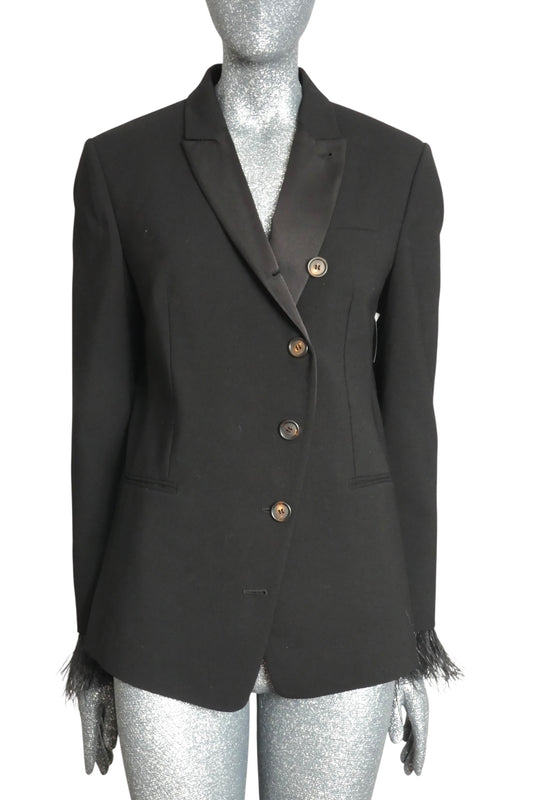 BRUNELLO CUCINELLI - Black Wool & Feather Tuxedo Jacket, Size-10