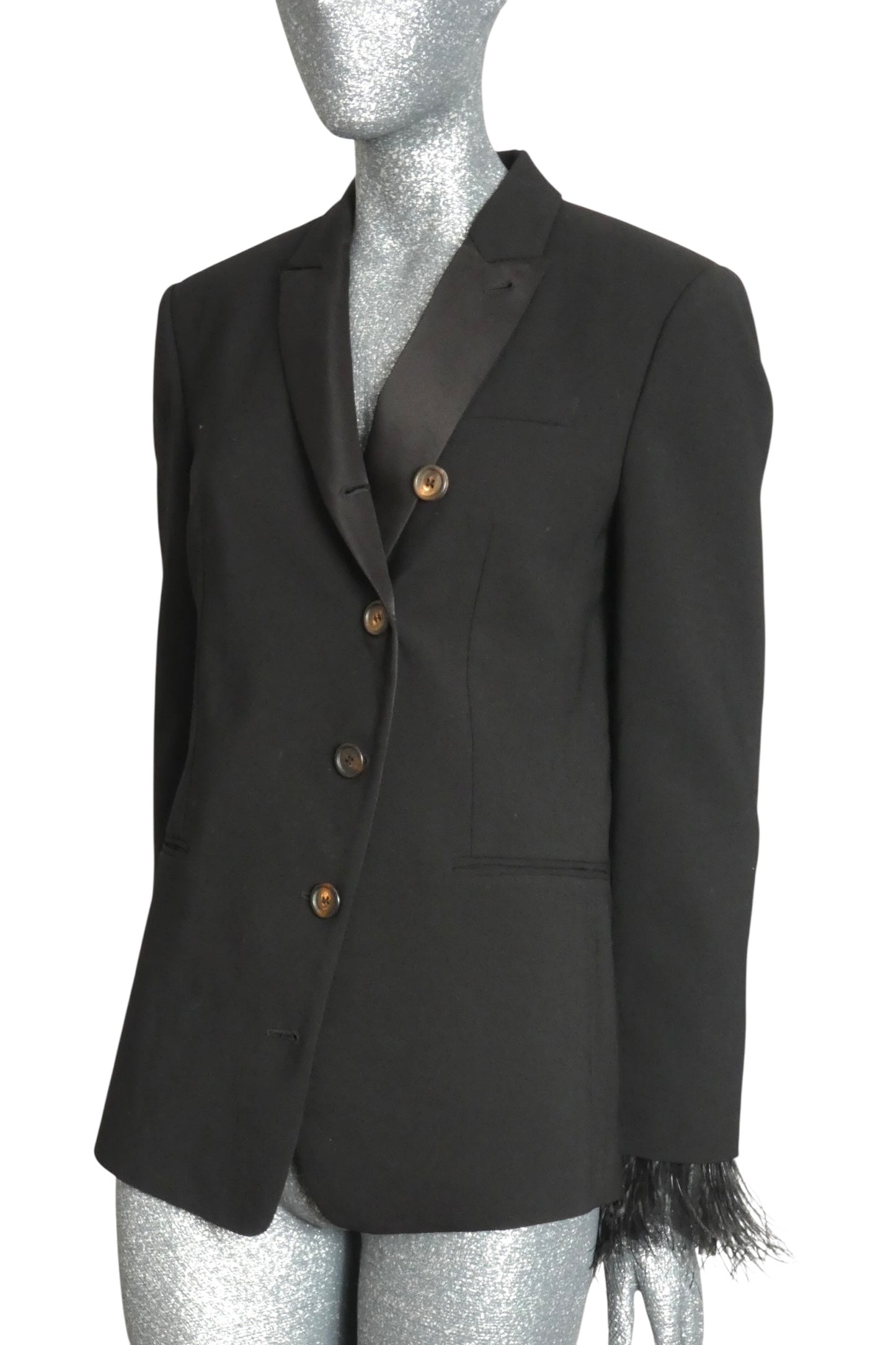 BRUNELLO CUCINELLI - Black Wool & Feather Tuxedo Jacket, Size-10