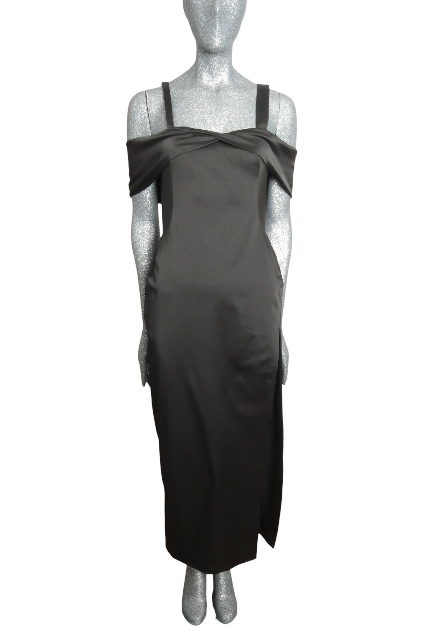 OFF-WHITE - 2018 Black Satin Sheath Dress, Size-12