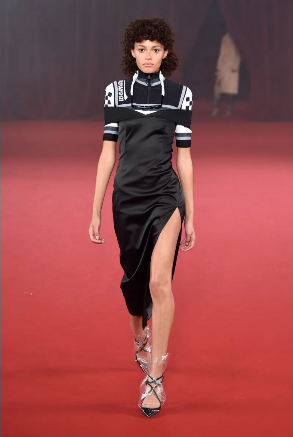 OFF-WHITE - 2018 Black Satin Sheath Dress, Size-12