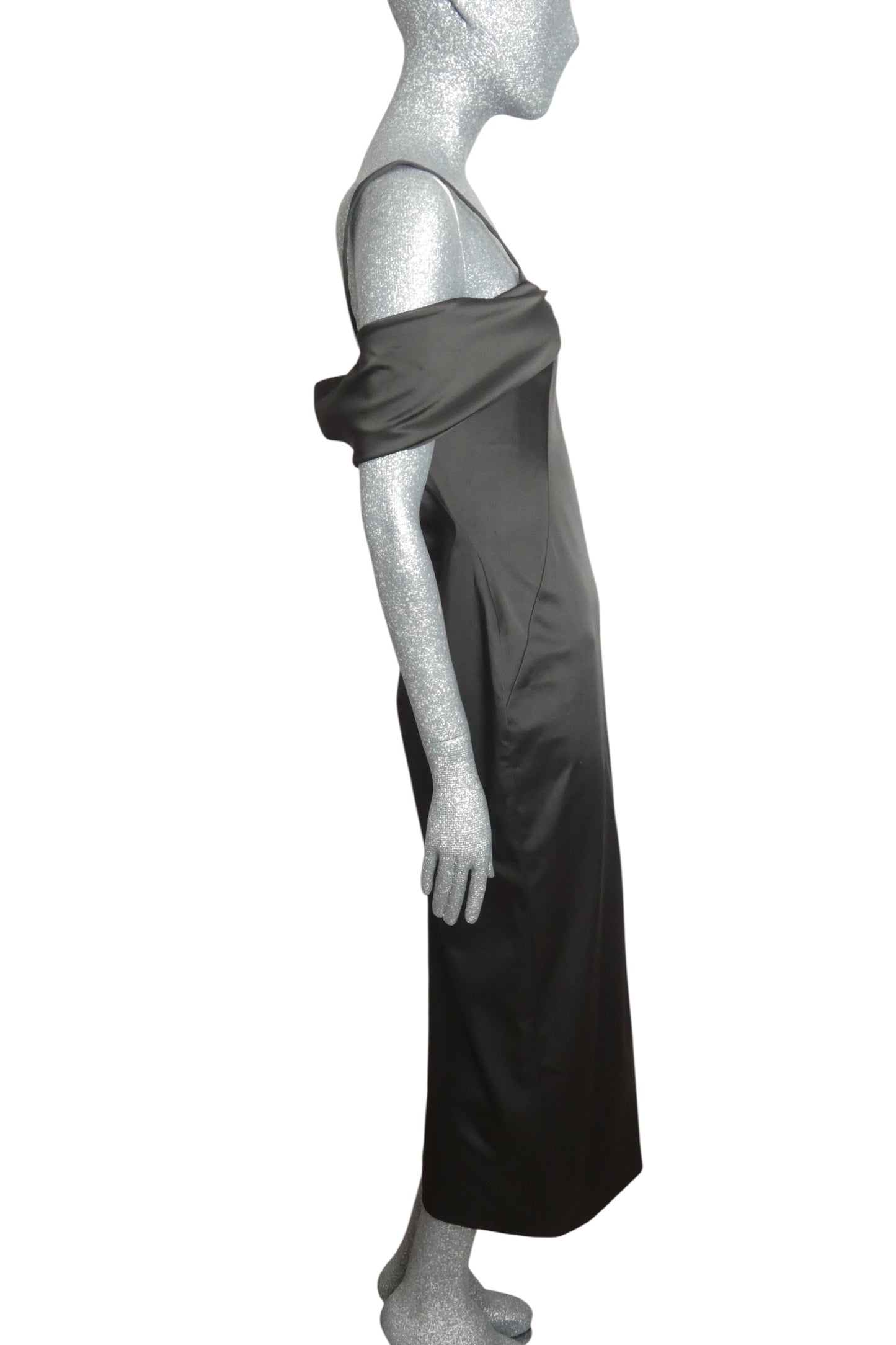 OFF-WHITE - 2018 Black Satin Sheath Dress, Size-12