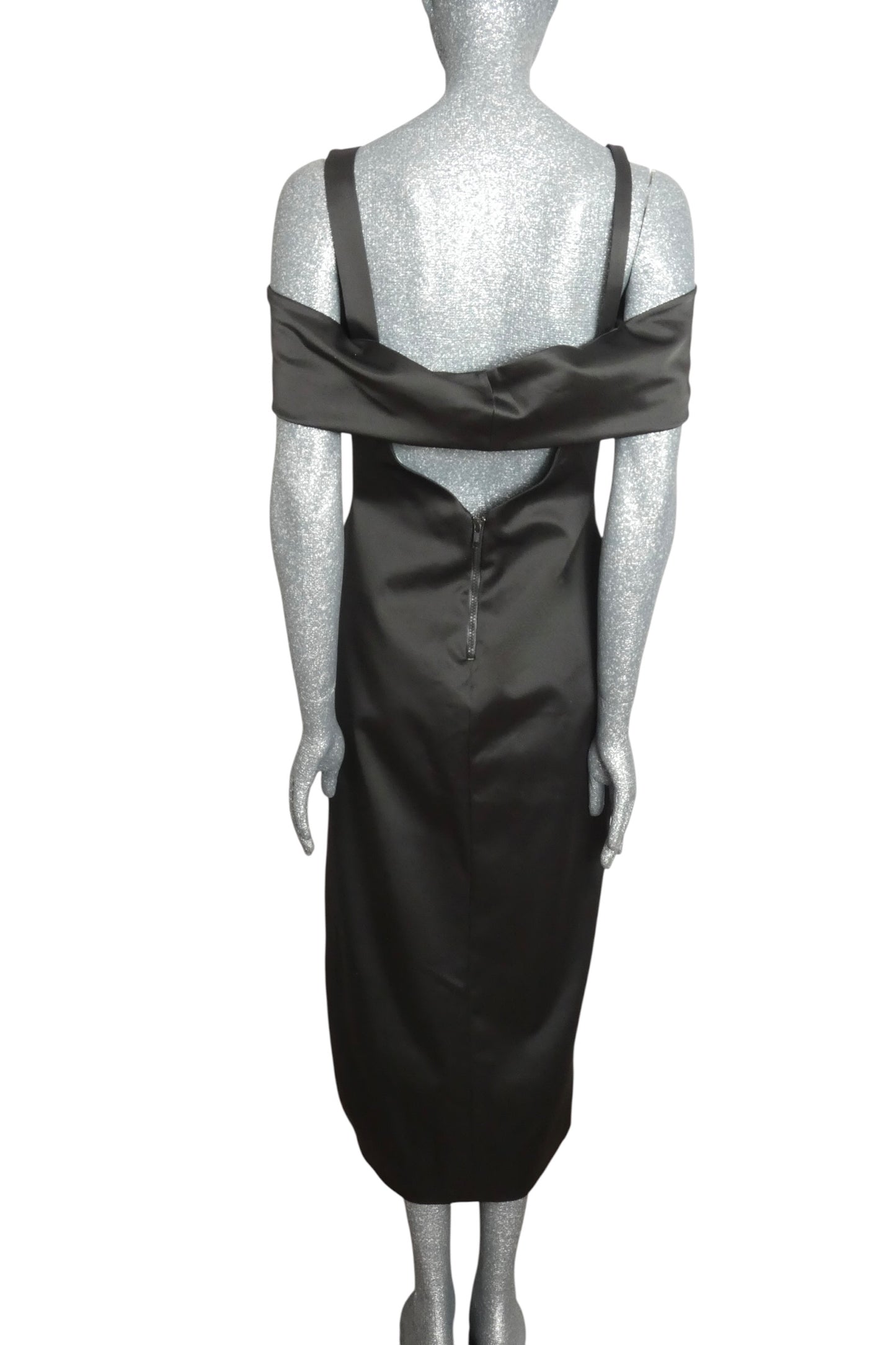 OFF-WHITE - 2018 Black Satin Sheath Dress, Size-12