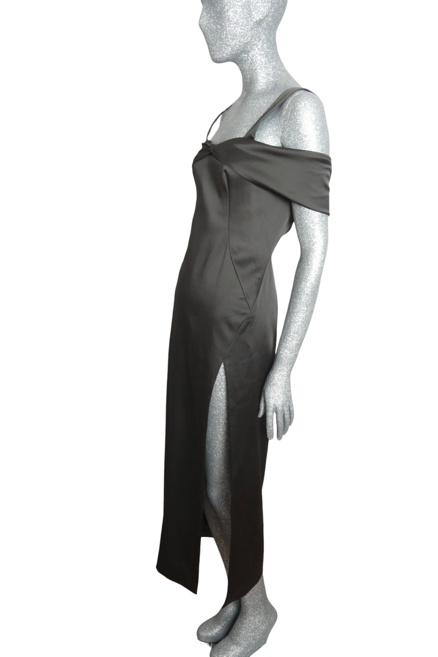 OFF-WHITE - 2018 Black Satin Sheath Dress, Size-12