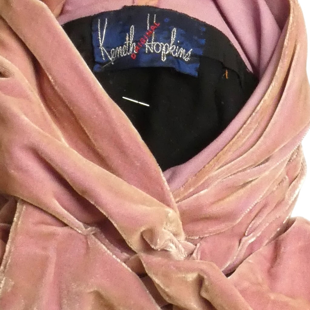 KENNETH HOPKINS - 1940s Pink Velvet Turban and Gloves Set
