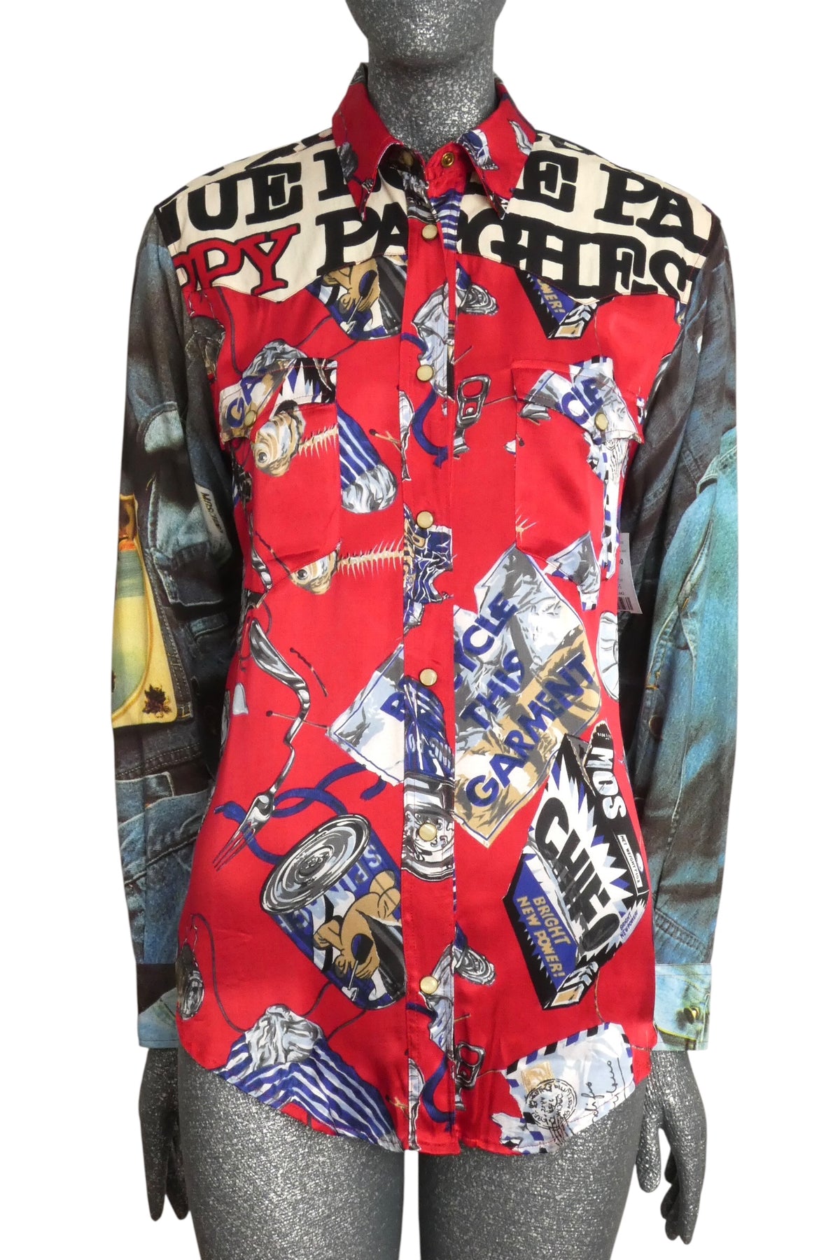 MOSCHINO JEANS - 1990s "Patch & Work" Satin Blouse, Size-6