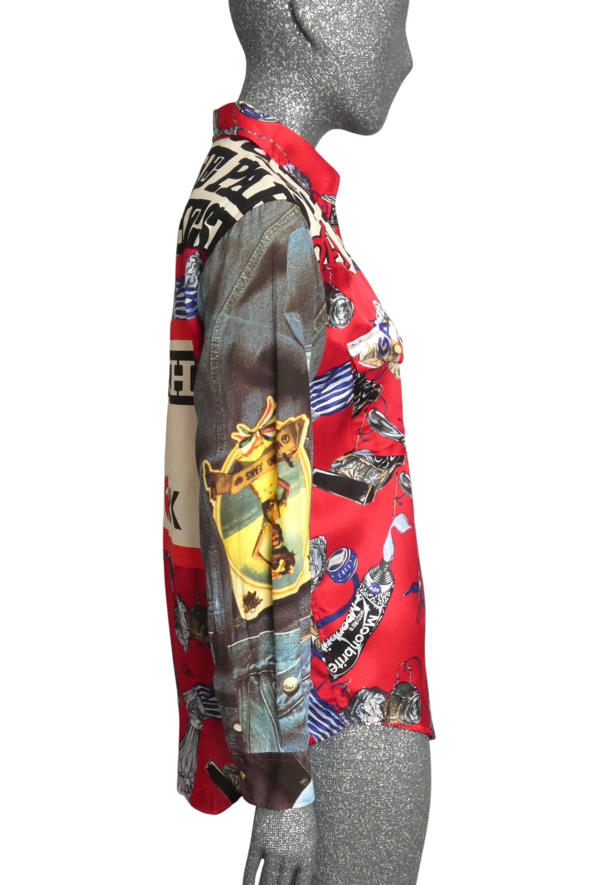 MOSCHINO JEANS - 1990s "Patch & Work" Satin Blouse, Size-6