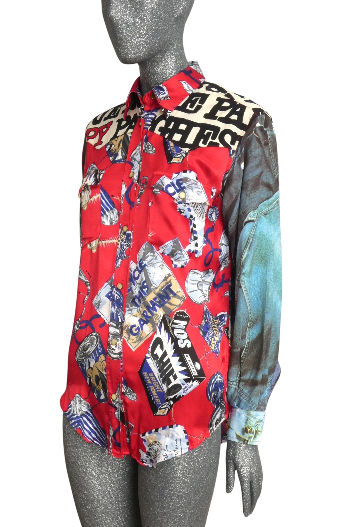 MOSCHINO JEANS - 1990s "Patch & Work" Satin Blouse, Size-6
